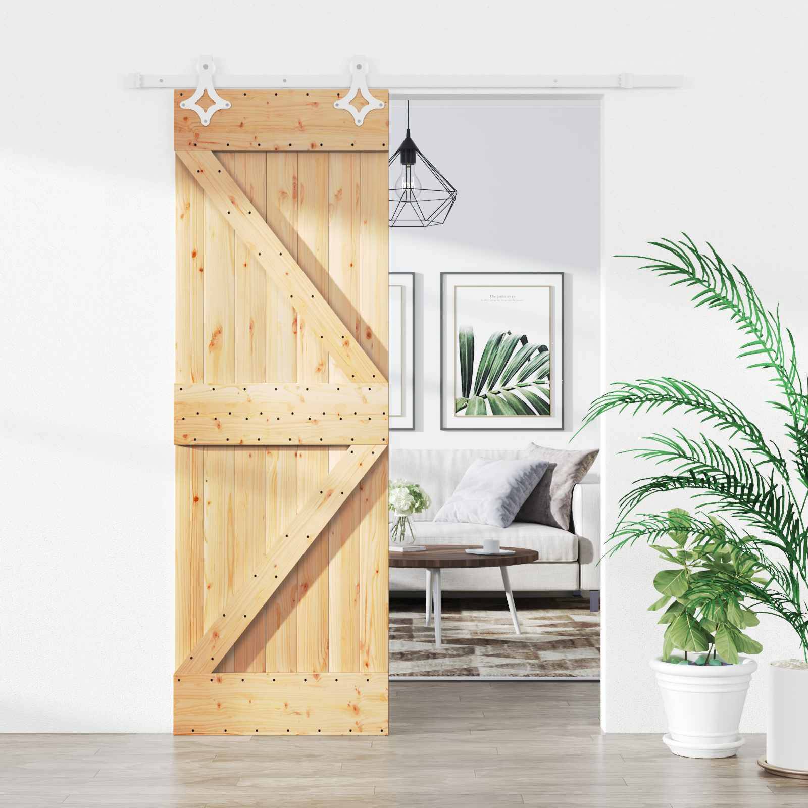 vidaXL Schiebetür Natürlich und Weiß 70 x 210 cm Massivkiefer
