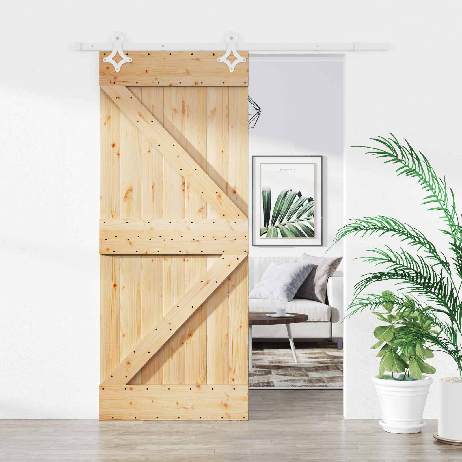 vidaXL Schiebetür Natürlich und Weiß 85 x 210 cm Massivkiefer