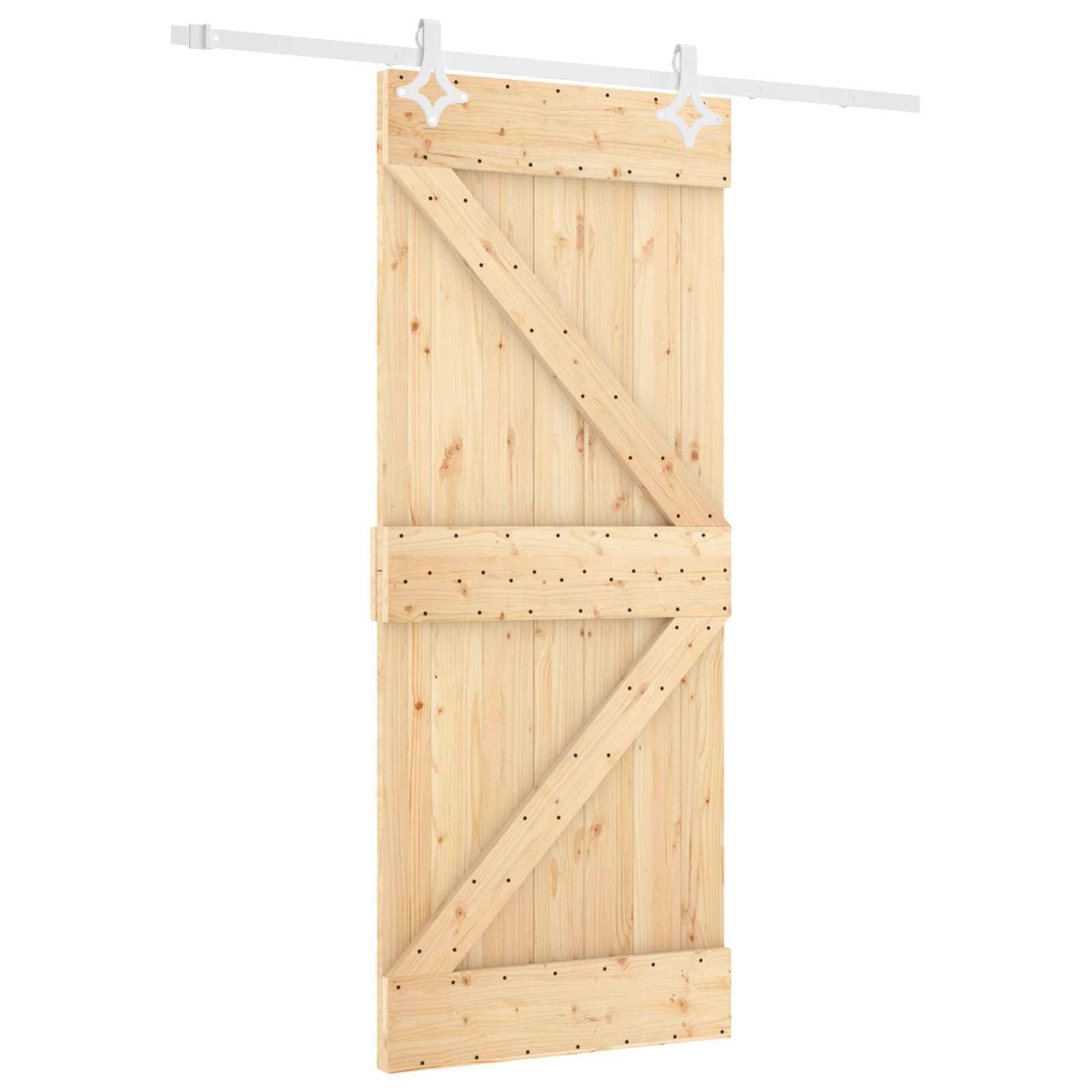 vidaXL Schiebetür Natürlich und Weiß 80 x 210 cm Massives Kiefernholz