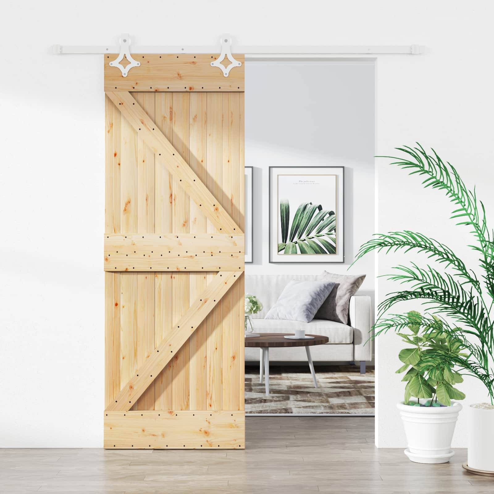 vidaXL Schiebetür Natürlich und Weiß 80 x 210 cm Massives Kiefernholz