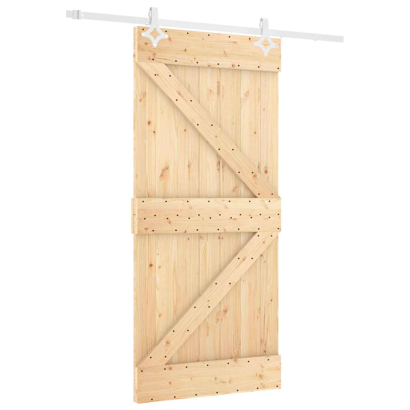vidaXL Schiebetür Natürlich und Weiß 90 x 210 cm Massives Kiefernholz
