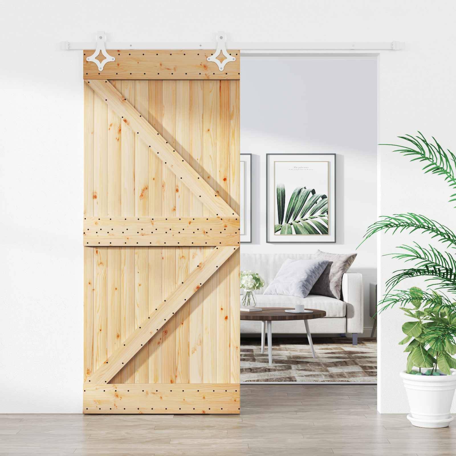 vidaXL Schiebetür Natürlich und Weiß 90 x 210 cm Massives Kiefernholz