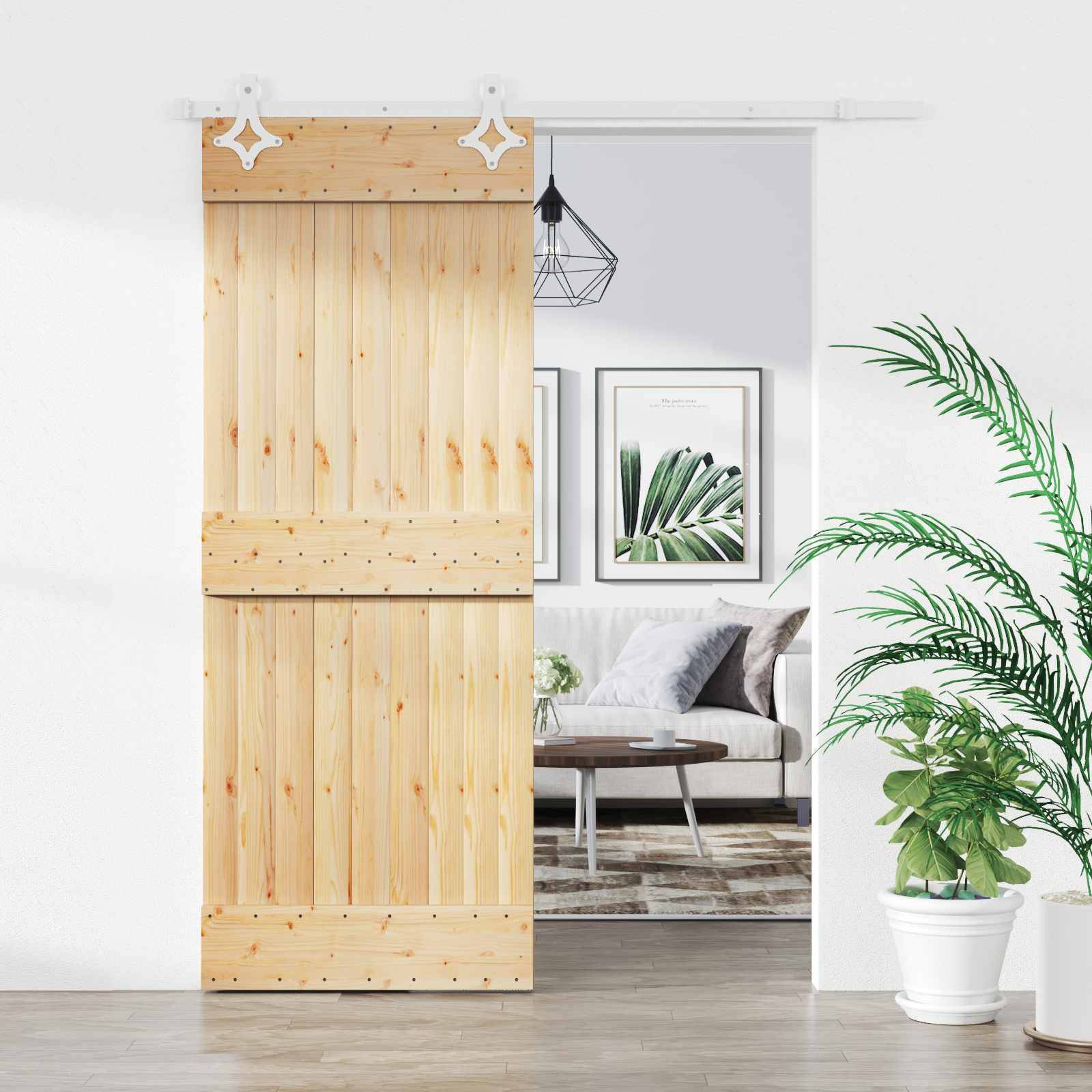 vidaXL Schiebetür Natürlich und Weiß 80 x 210 cm Massivkiefer