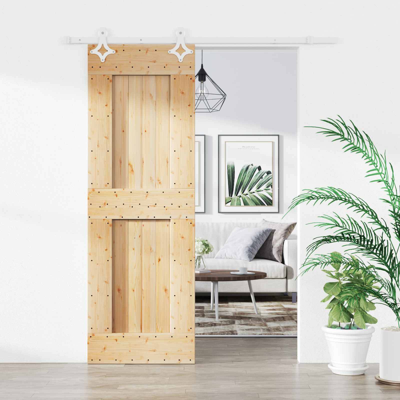 vidaXL Schiebetür Natürlich und Weiß 70 x 210 cm Massivkiefer