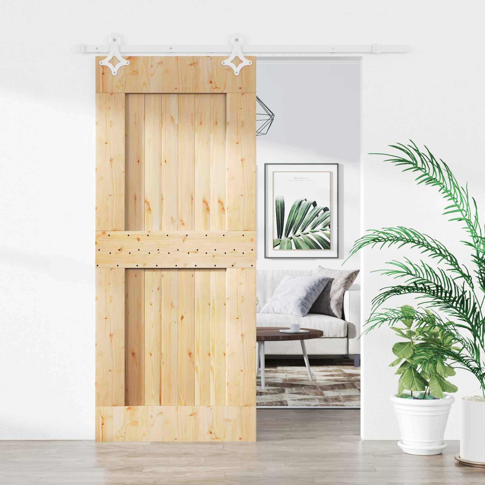 vidaXL Schiebetür Natürlich und Weiß 80 x 210 cm Massivkiefer