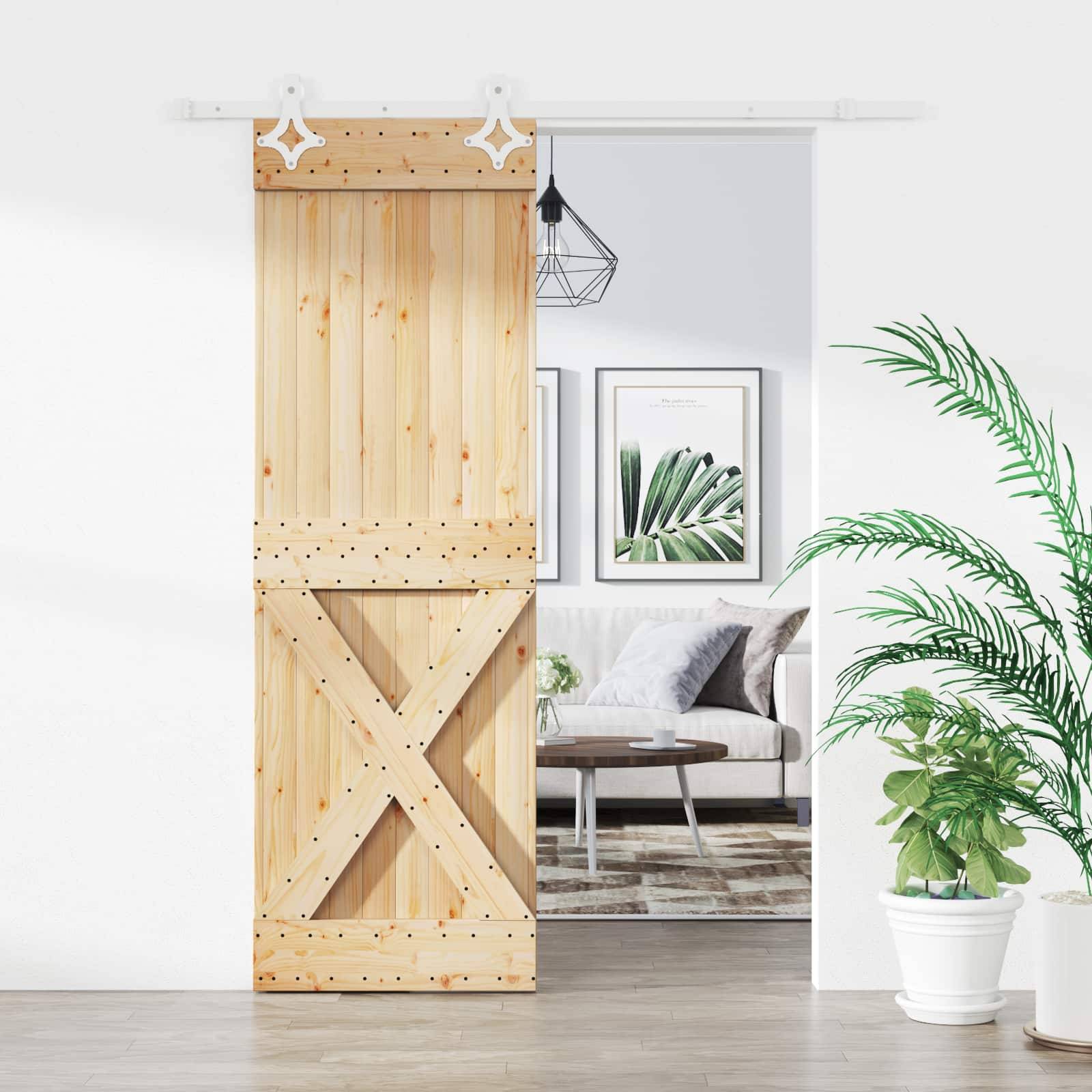 vidaXL Schiebetür Natürlich und Weiß 70 x 210 cm Massivkiefer