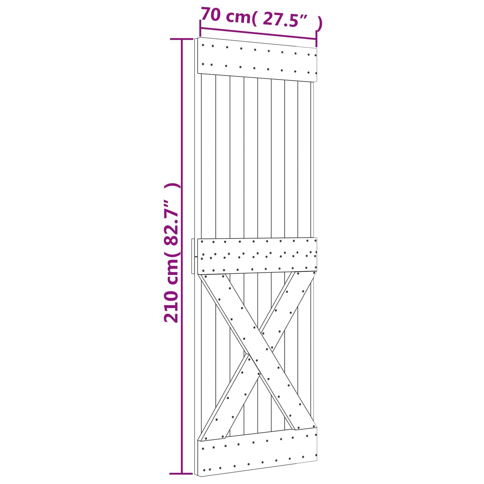 vidaXL Schiebetür Natürlich und Weiß 70 x 210 cm Massivkiefer
