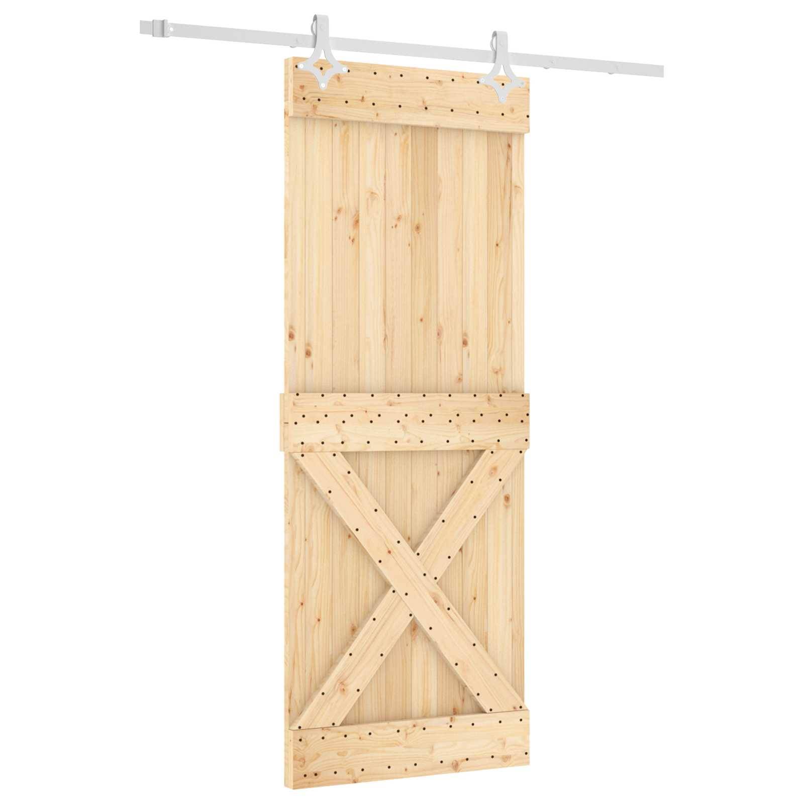 vidaXL Schiebetür Natürlich und Weiß 80 x 210 cm Massivkiefer