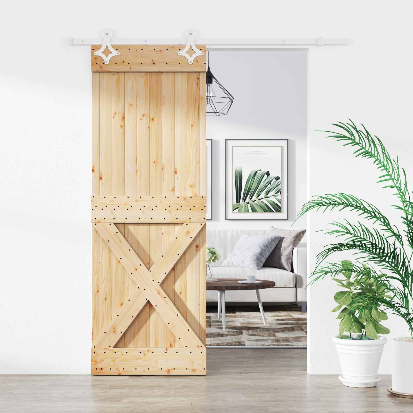 vidaXL Schiebetür Natürlich und Weiß 80 x 210 cm Massivkiefer