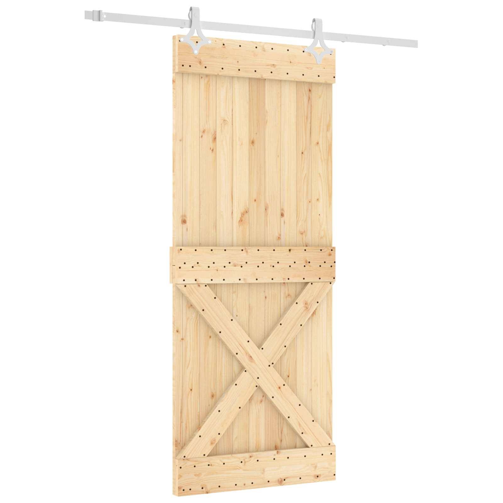 vidaXL Schiebetür Natürlich und Weiß 85 x 210 cm Massivkiefer