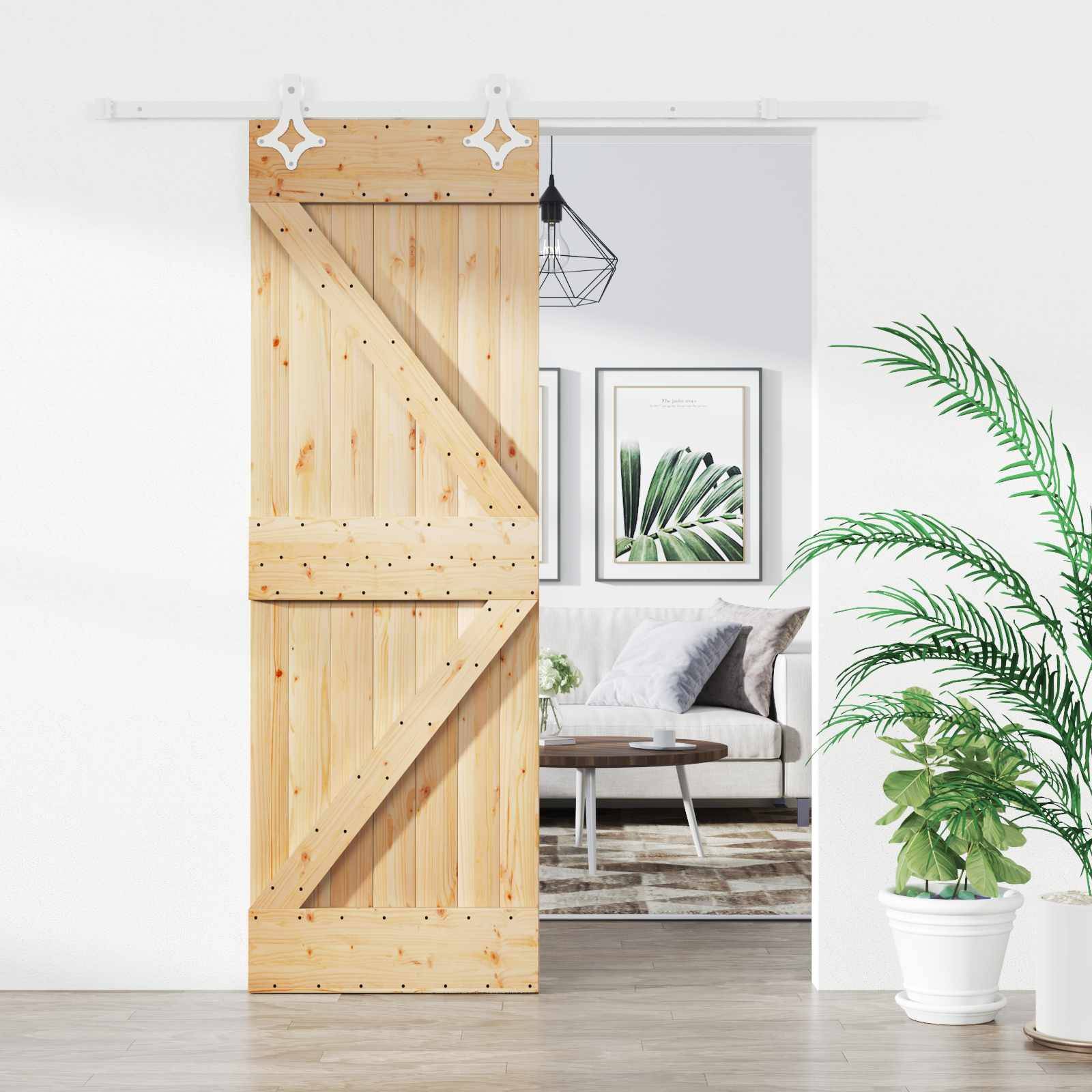 vidaXL Schiebetür Natürlich und Weiß 70 x 210 cm Massivkiefer