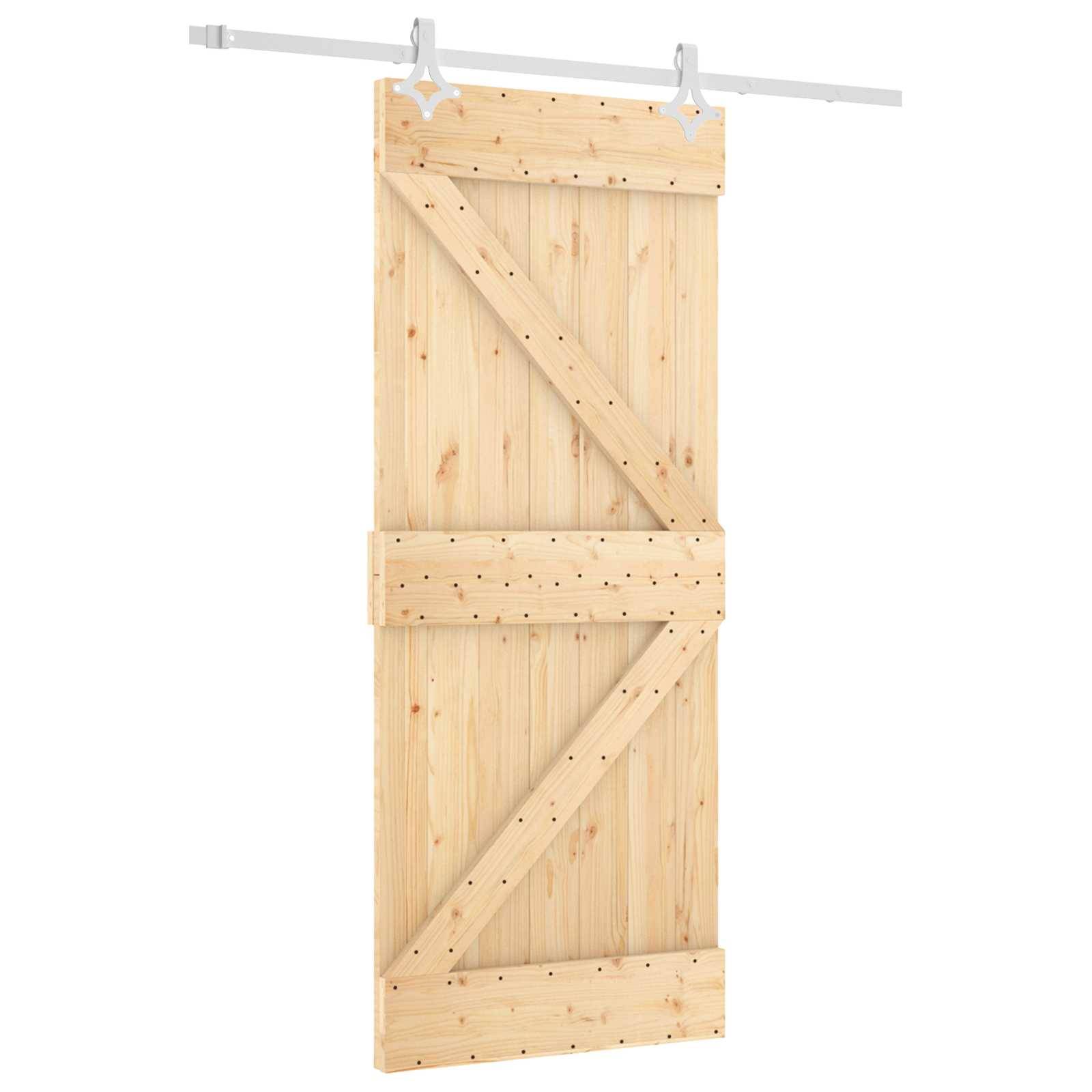 vidaXL Schiebetür Natürlich und Weiß 85 x 210 cm Massivkiefer