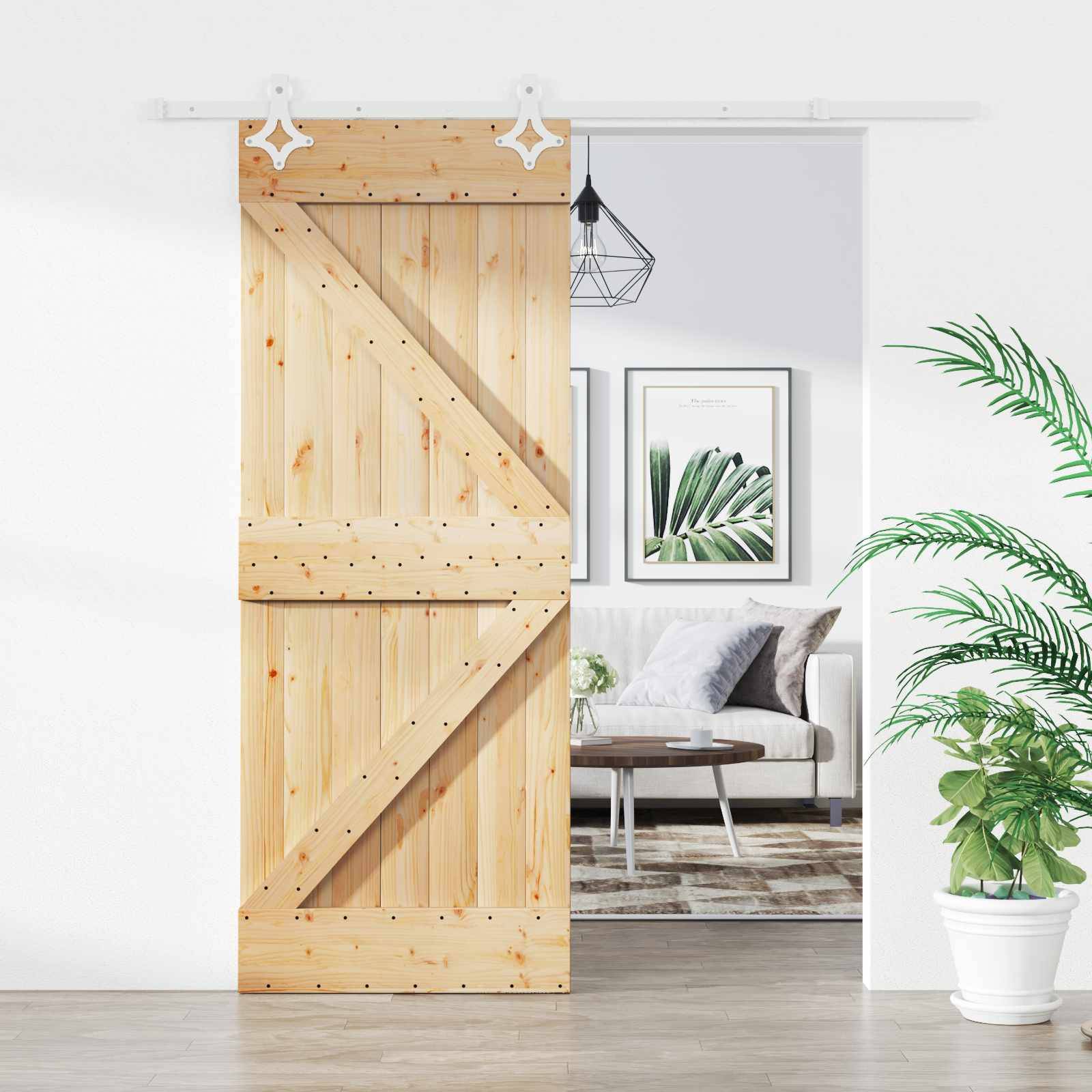 vidaXL Schiebetür Natürlich und Weiß 85 x 210 cm Massivkiefer