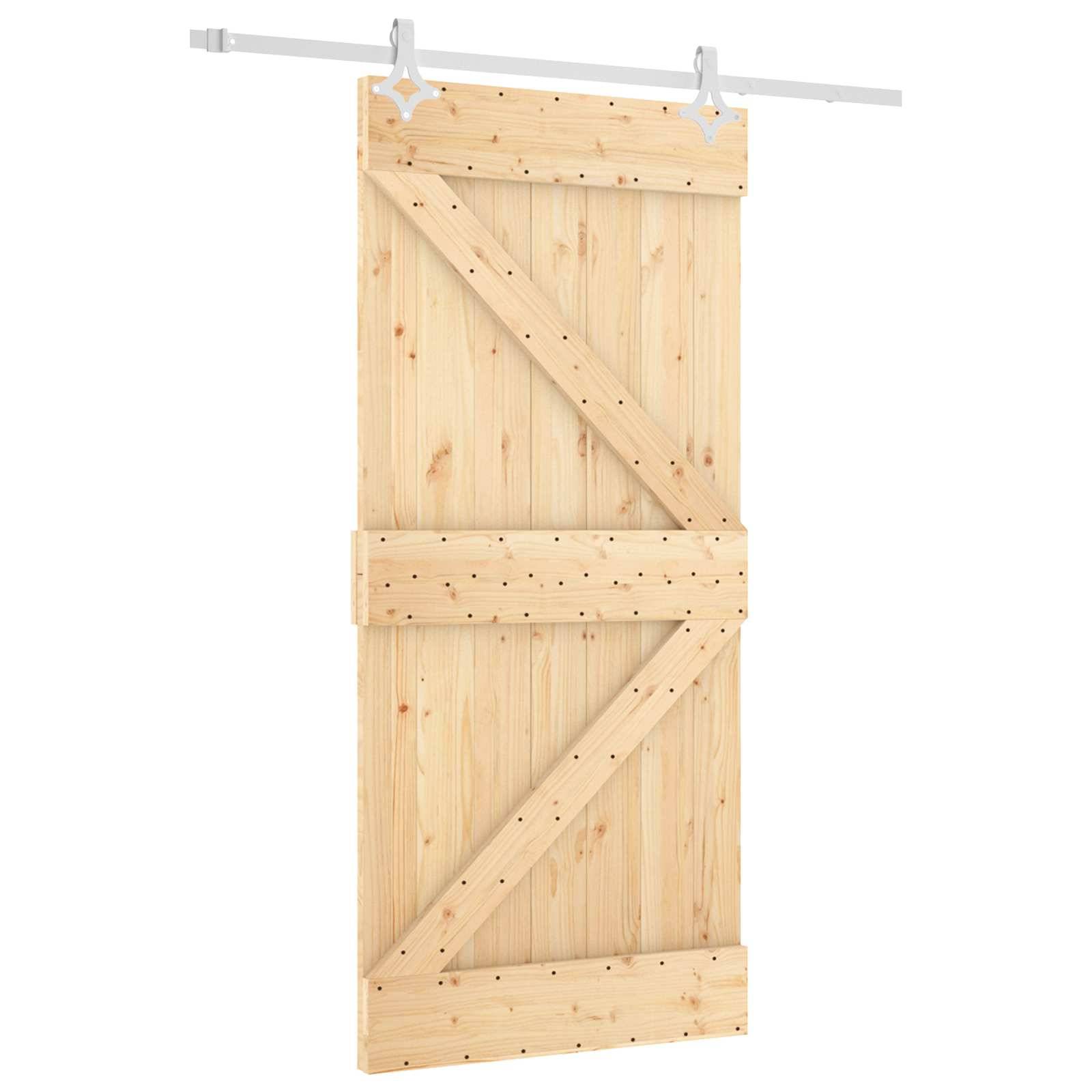 vidaXL Schiebetür Natürlich und Weiß 95 x 210 cm Massivkiefer