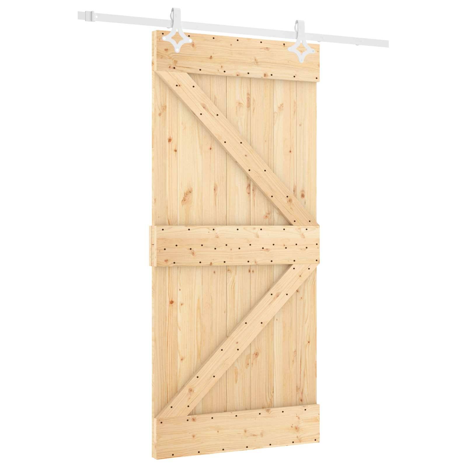 vidaXL Schiebetür Natürlich und Weiß 90 x 210 cm Massives Kiefernholz