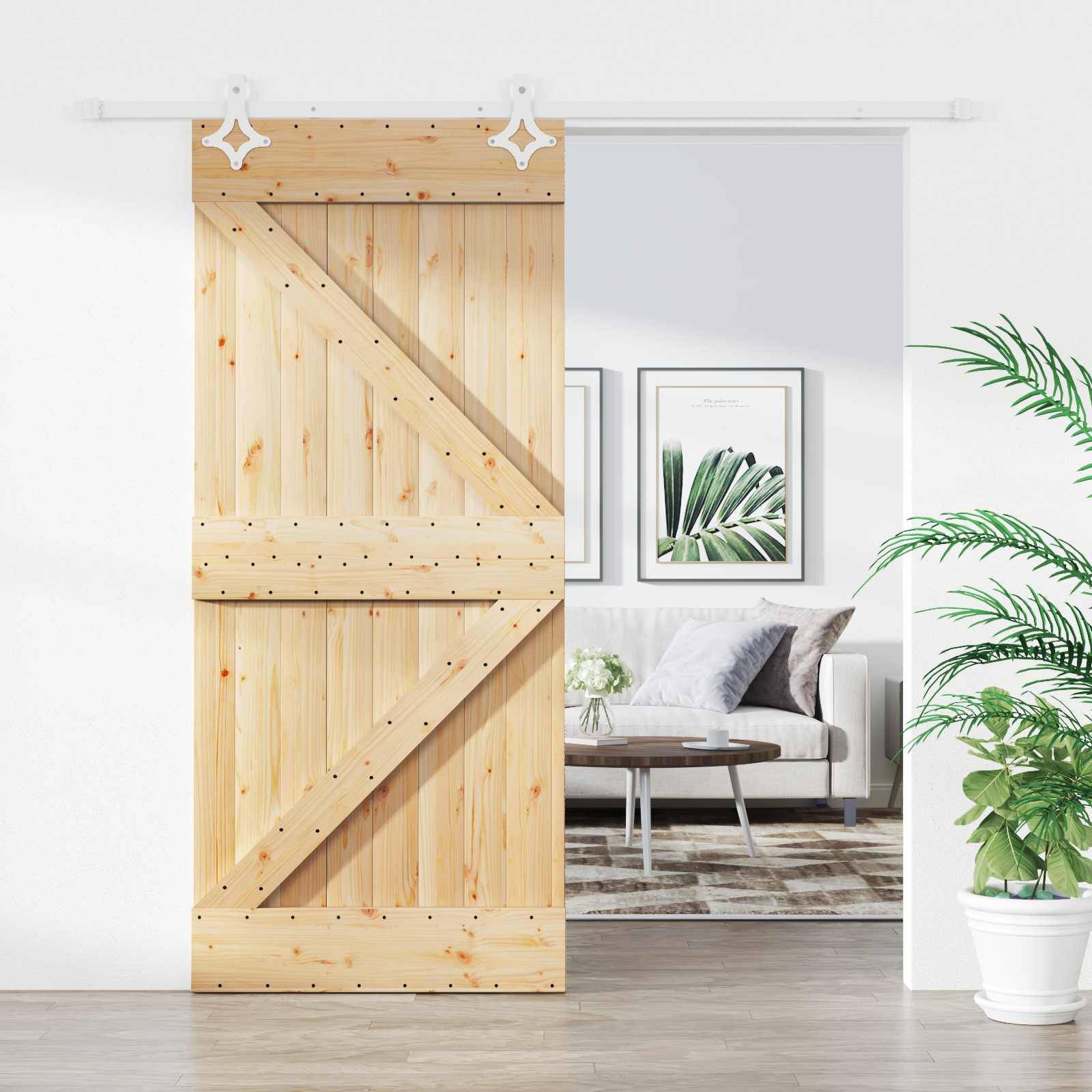 vidaXL Schiebetür Natürlich und Weiß 90 x 210 cm Massives Kiefernholz