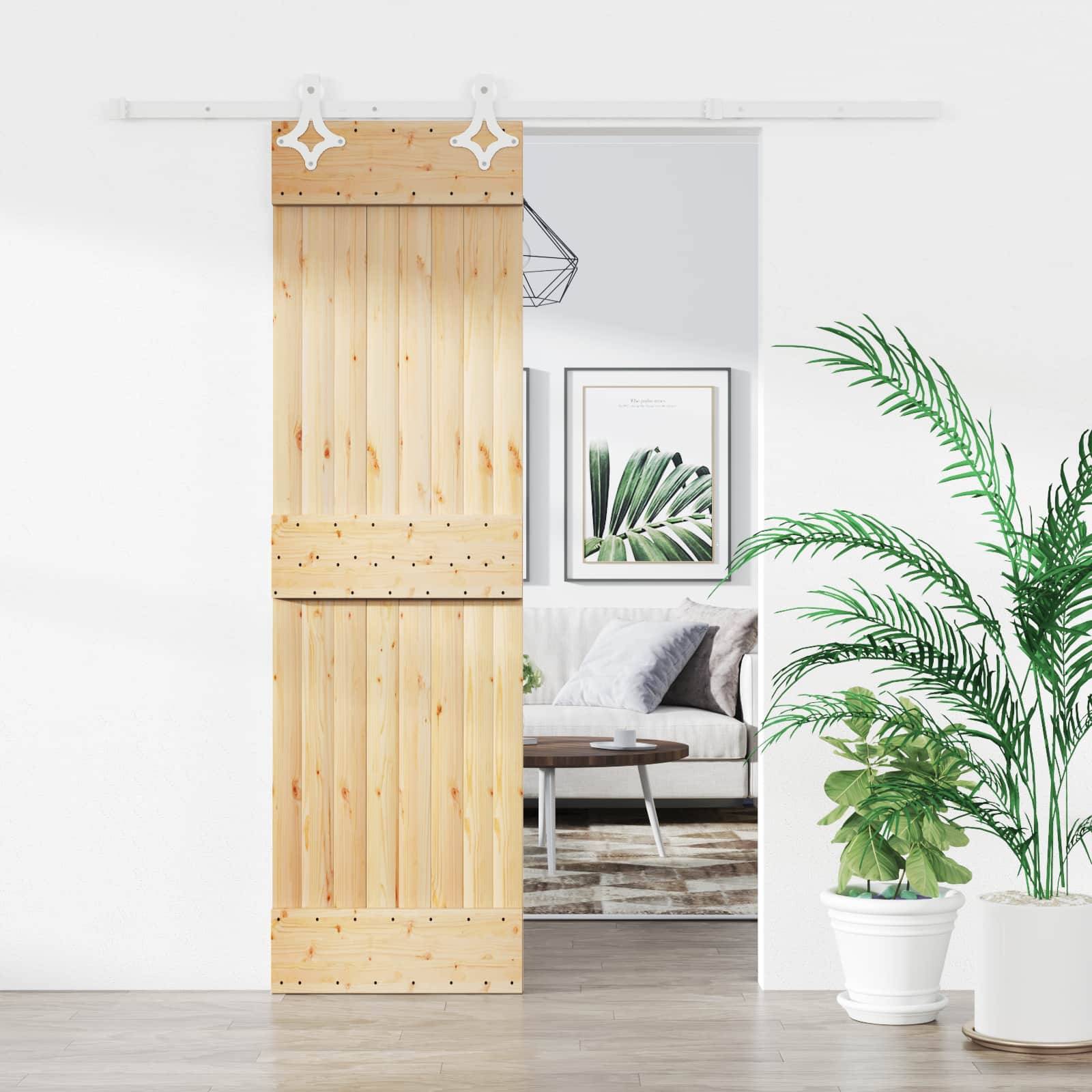 vidaXL Schiebetür Natürlich und Weiß 70 x 210 cm Massivkiefer