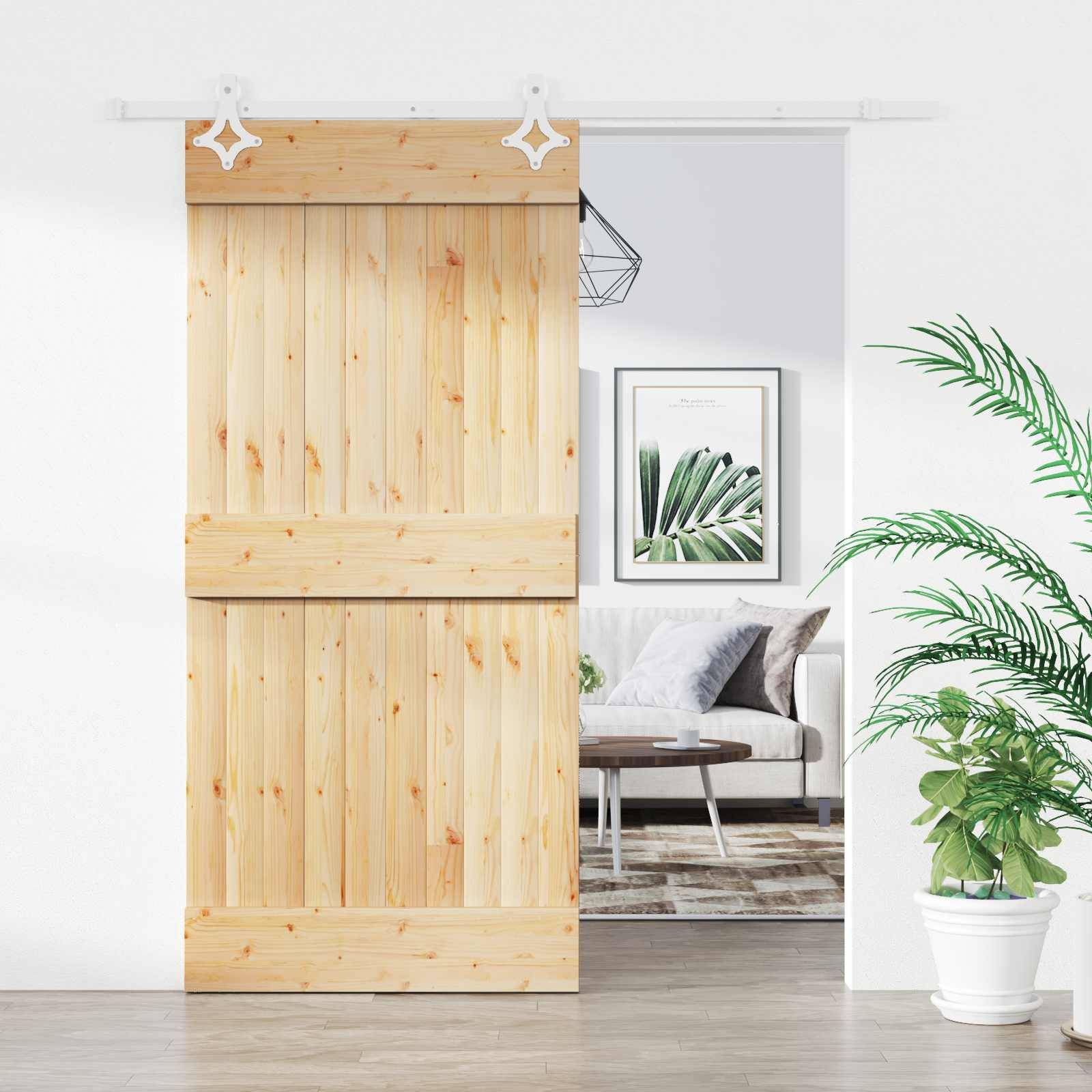 vidaXL Schiebetür Natürlich und Weiß 90 x 210 cm Massivkiefer