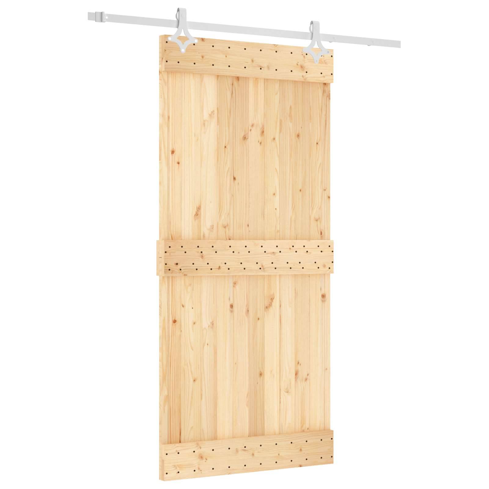 vidaXL Schiebetür Natürlich und Weiß 95 x 210 cm Massivkiefer