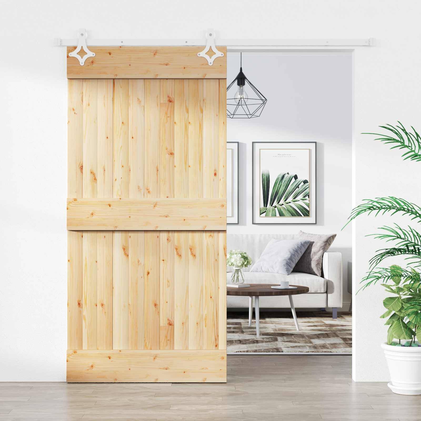 vidaXL Schiebetür Natürlich und Weiß 100 x 210 cm Massivkiefer