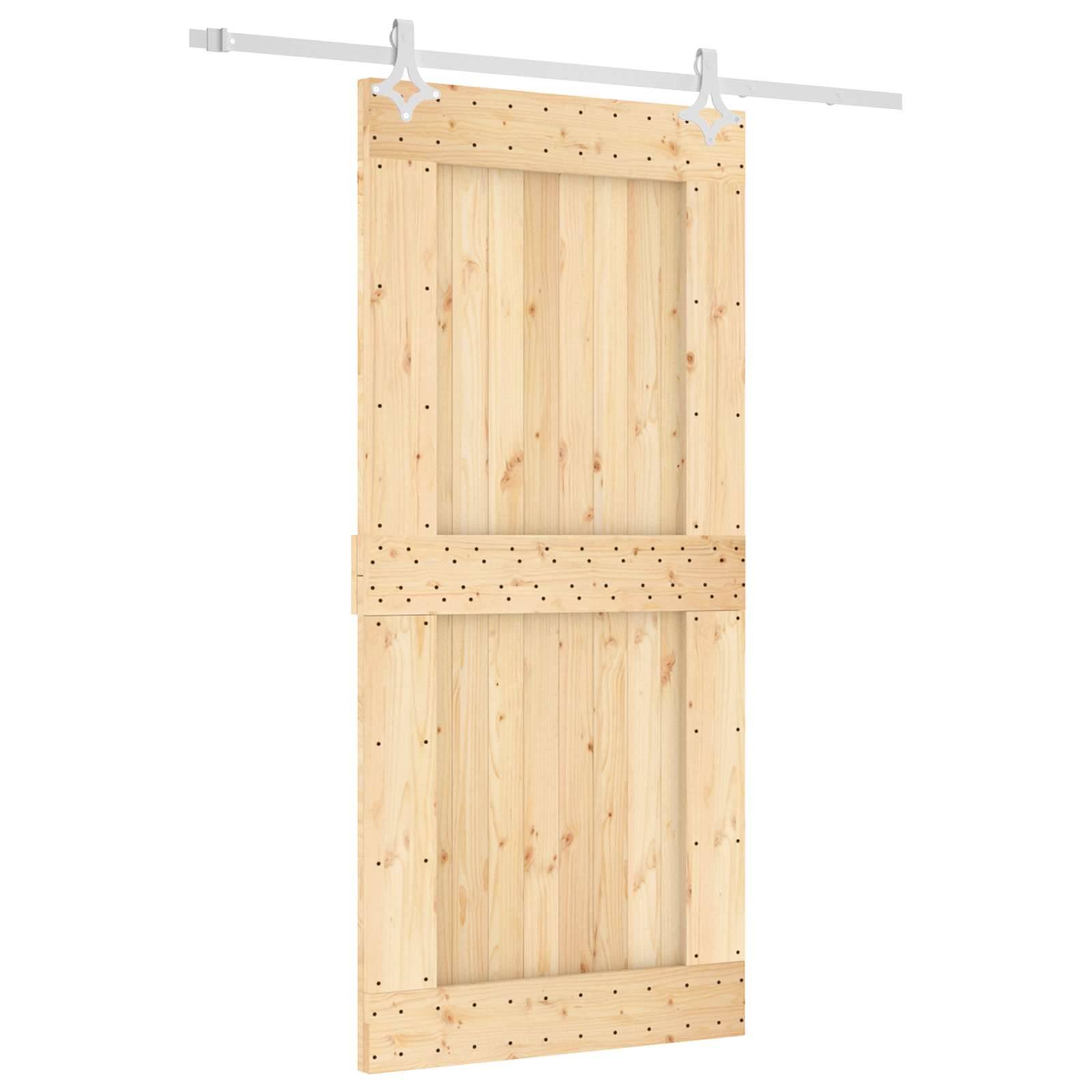vidaXL Schiebetür Natürlich und Weiß 95 x 210 cm Massivkiefer