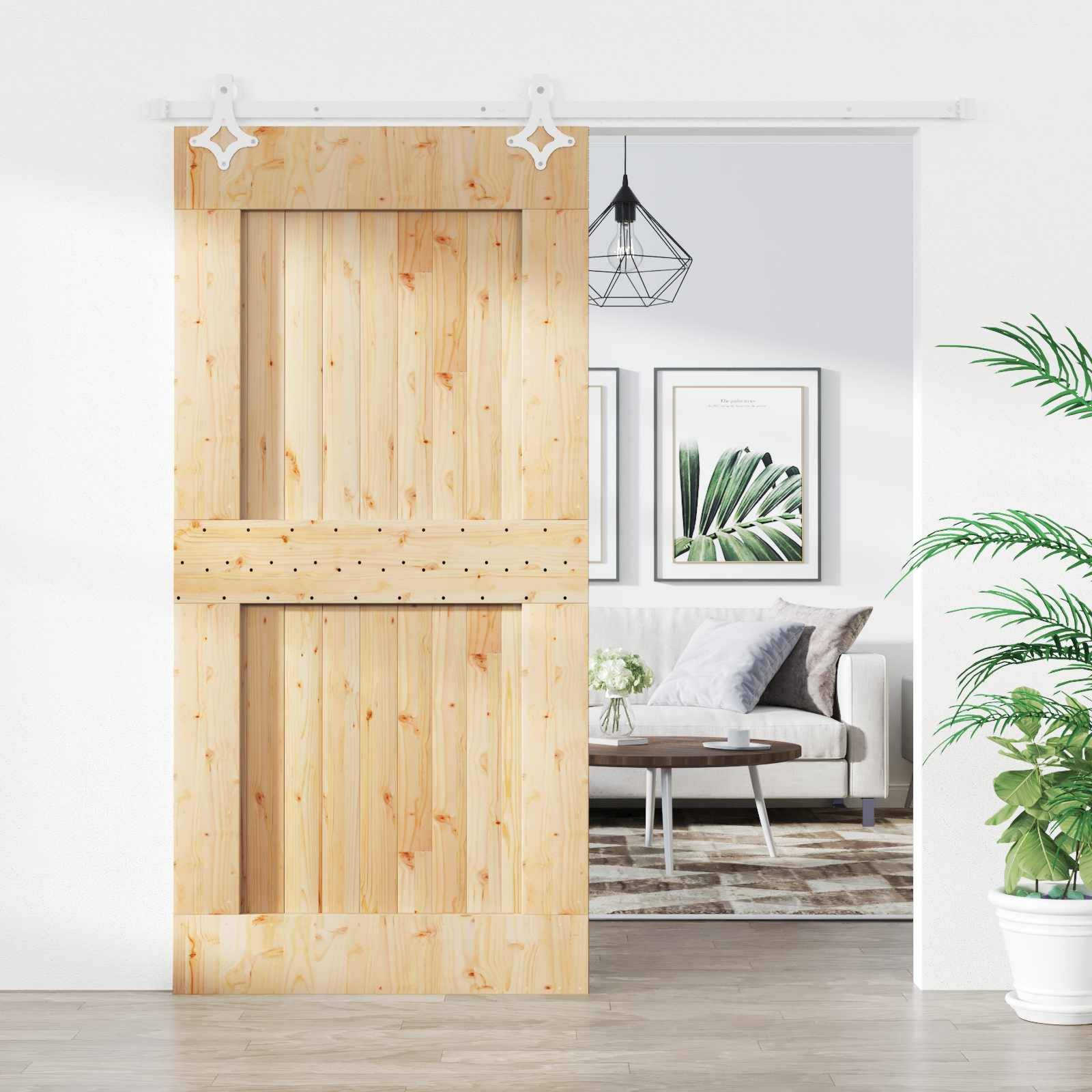 vidaXL Schiebetür Natürlich und Weiß 100 x 210 cm Massivkiefer