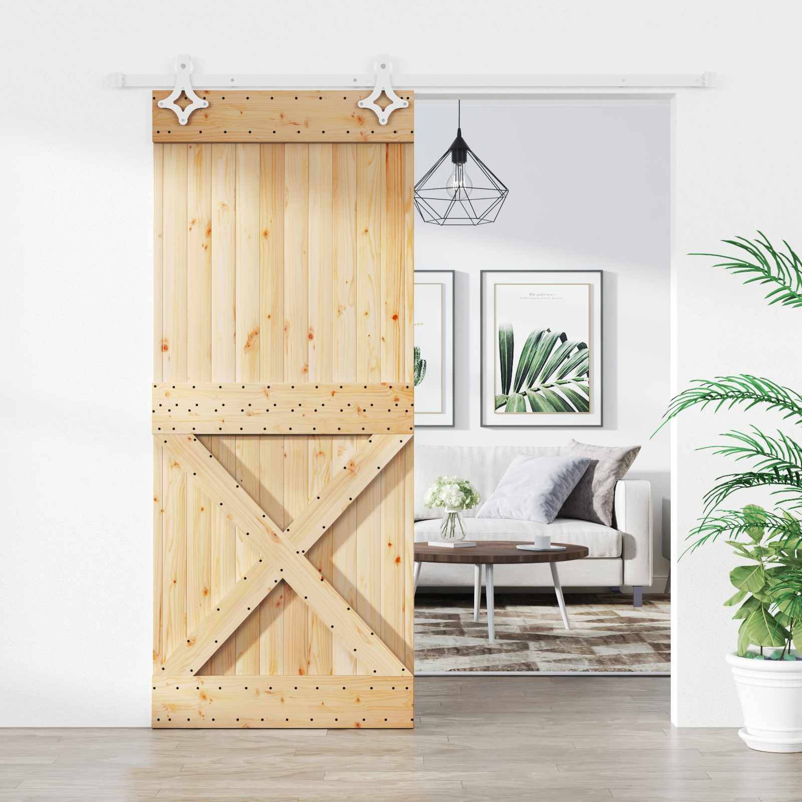 vidaXL Schiebetür Natürlich und Weiß 85 x 210 cm Massivkiefer