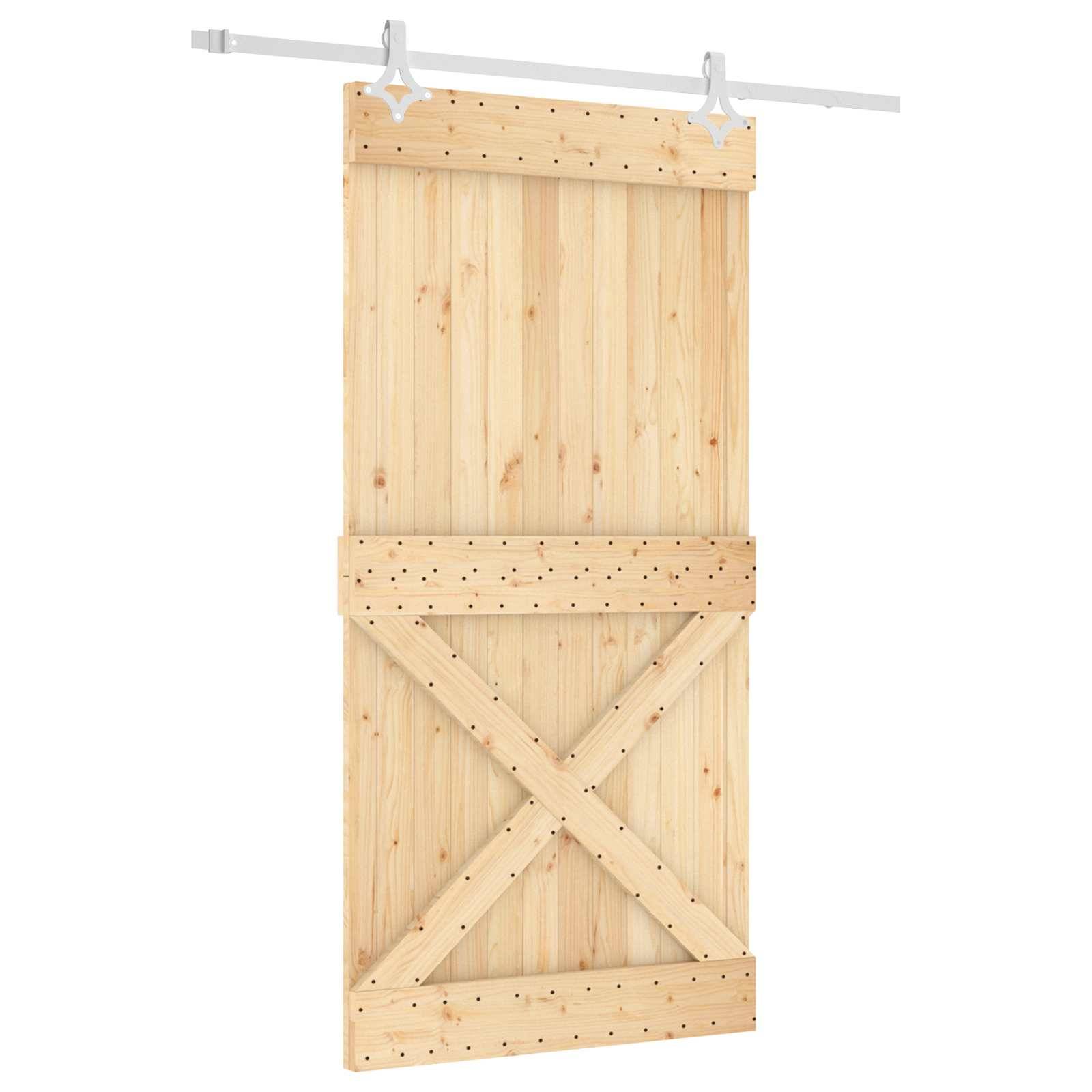 vidaXL Schiebetür Natürlich und Weiß 100 x 210 cm Massivkiefer