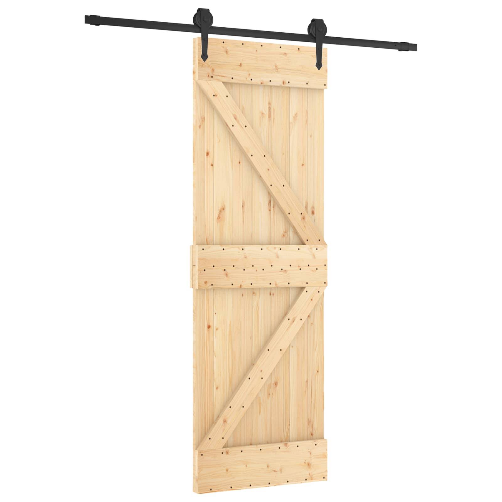 vidaXL Schiebetür Natürlich und Schwarz 70 x 210 cm Massivkiefer