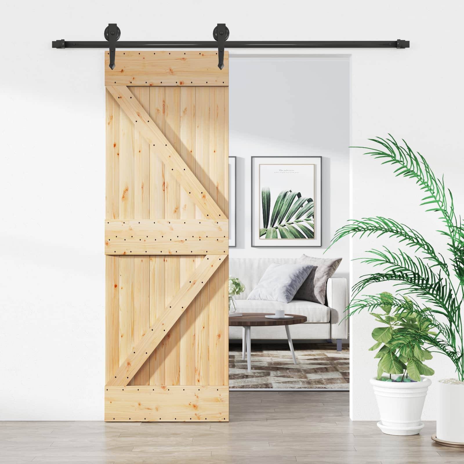 vidaXL Schiebetür Natürlich und Schwarz 70 x 210 cm Massivkiefer
