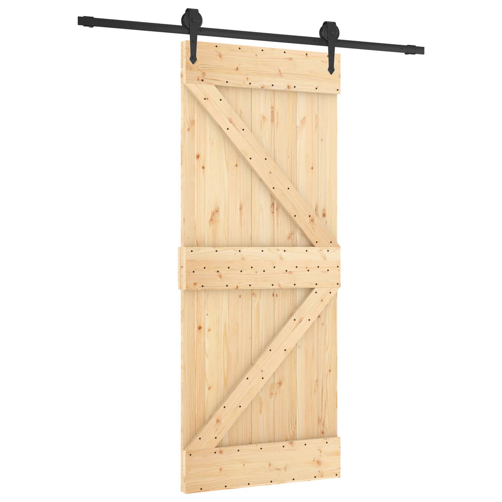 vidaXL Schiebetür Natürlich und Schwarz 85 x 210 cm Massivkiefer