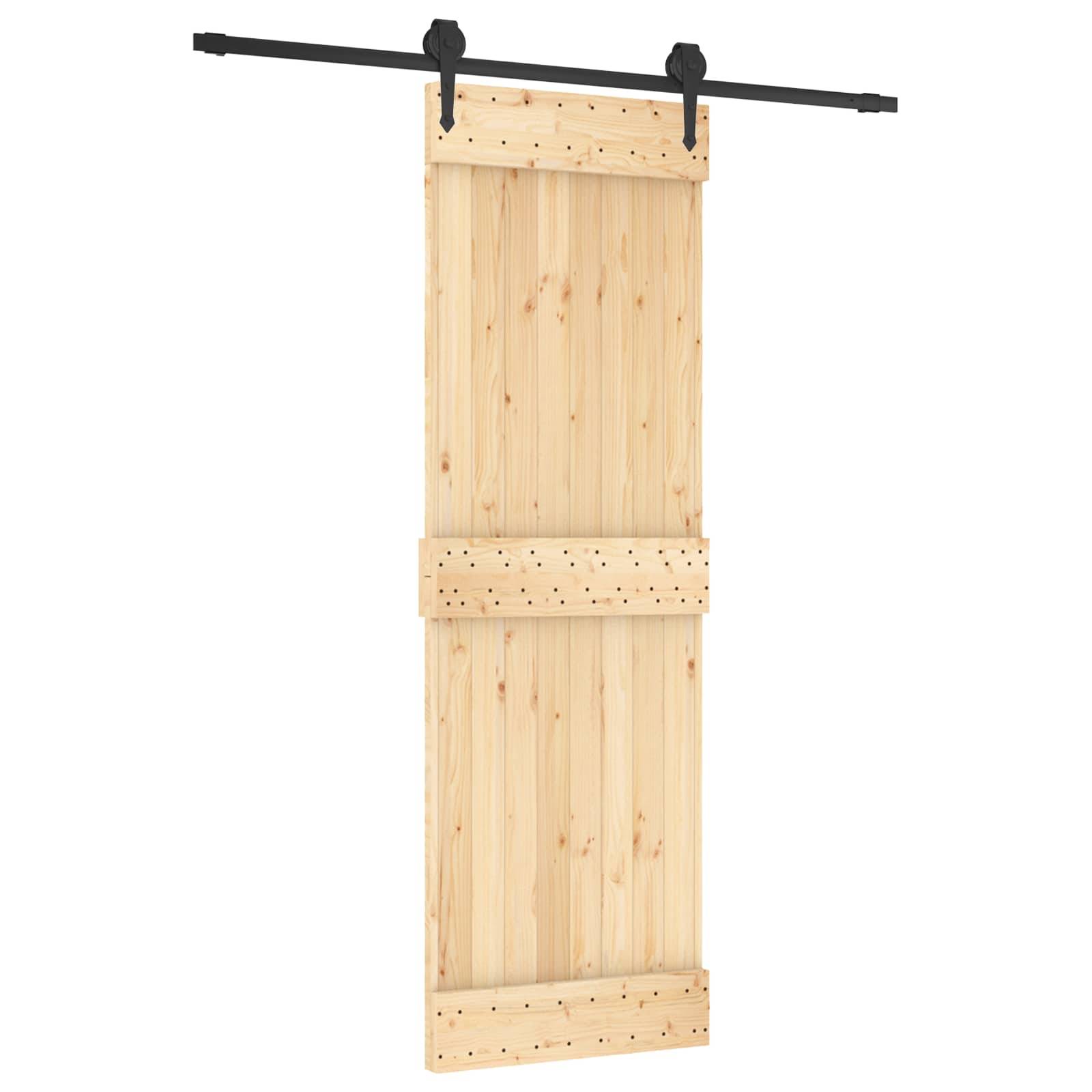 vidaXL Schiebetür Natürlich und Schwarz 70 x 210 cm Massivkiefer
