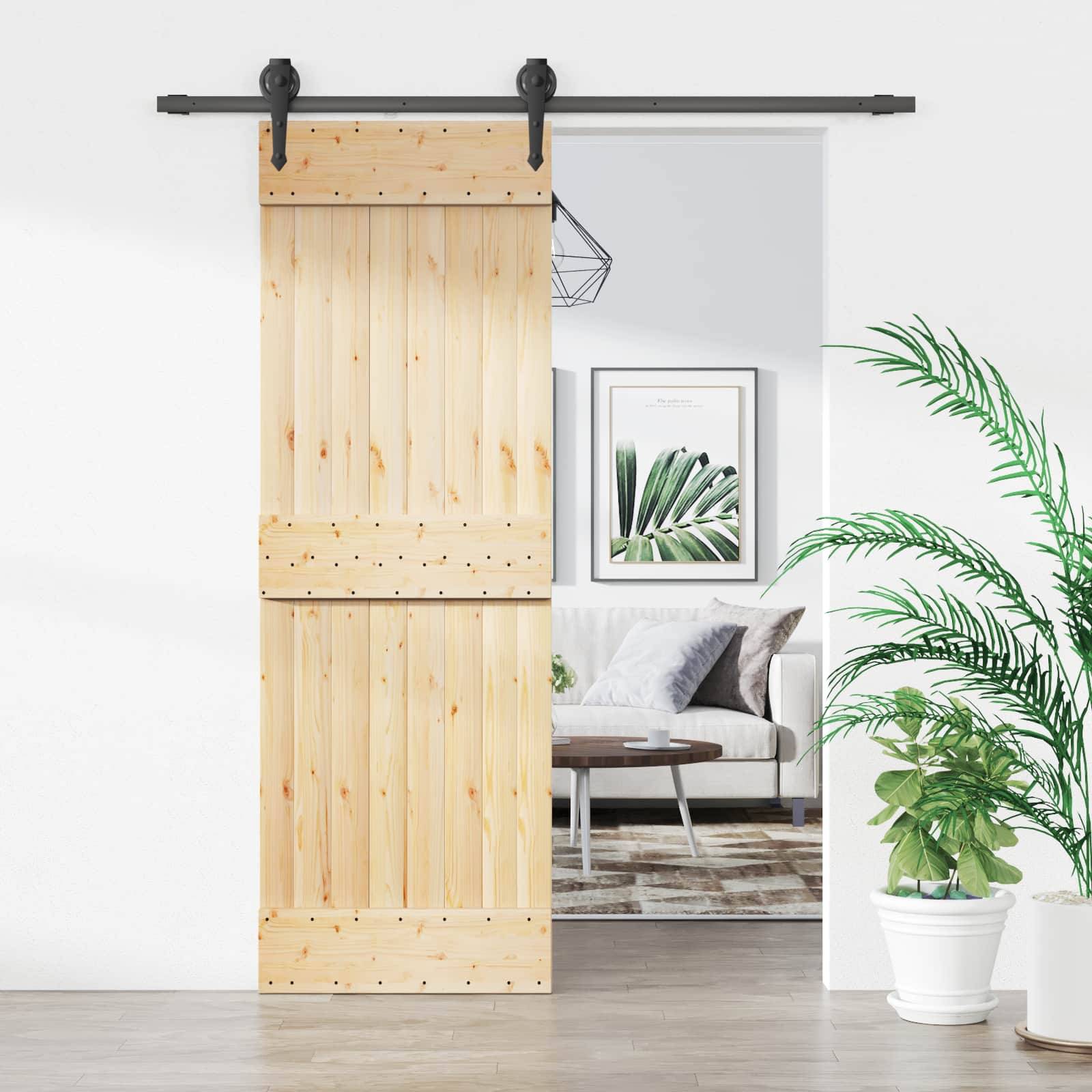 vidaXL Schiebetür Natürlich und Schwarz 70 x 210 cm Massivkiefer
