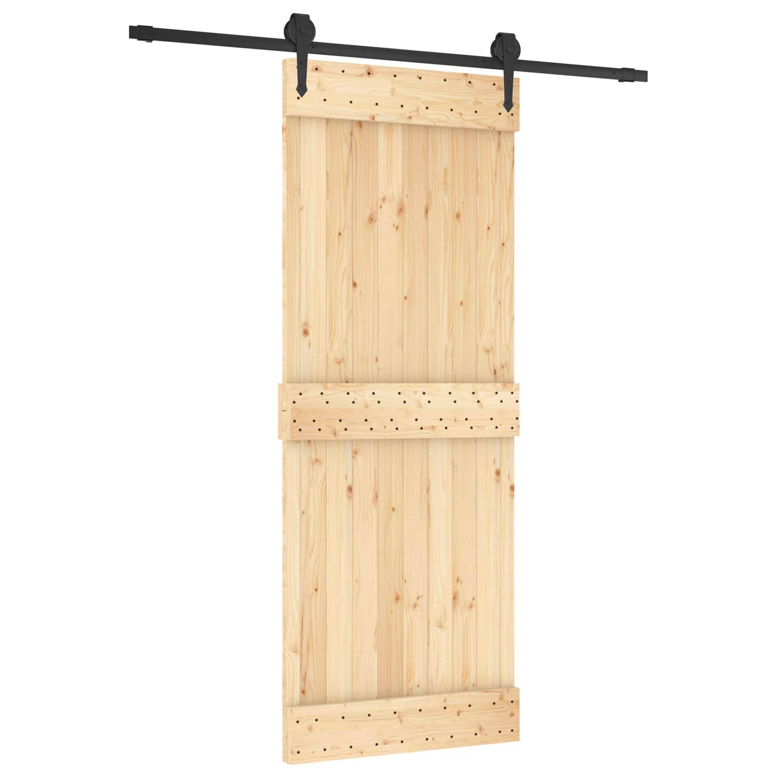 vidaXL Schiebetür Natürlich und Schwarz 80 x 210 cm Massivkiefer