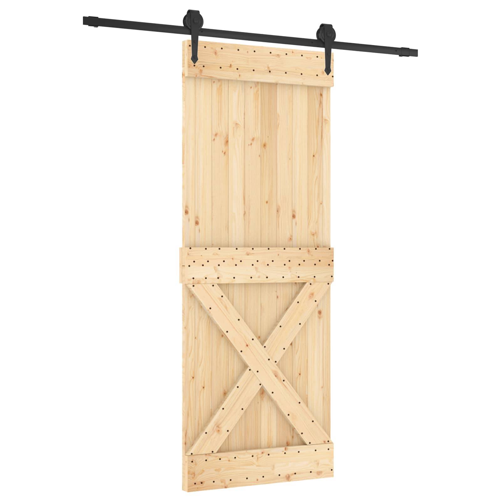 vidaXL Schiebetür Natürlich und Schwarz 80 x 210 cm Massivkiefer