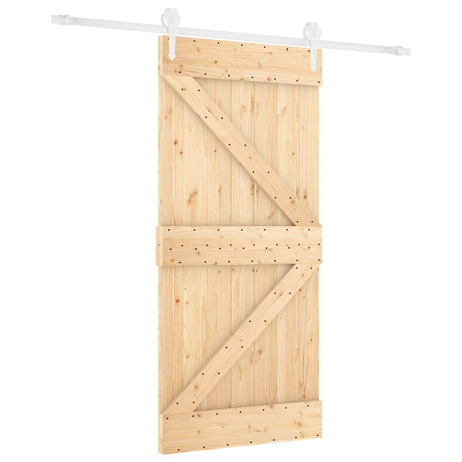 vidaXL Schiebetür Natürlich und Weiß 90 x 210 cm Massives Kiefernholz