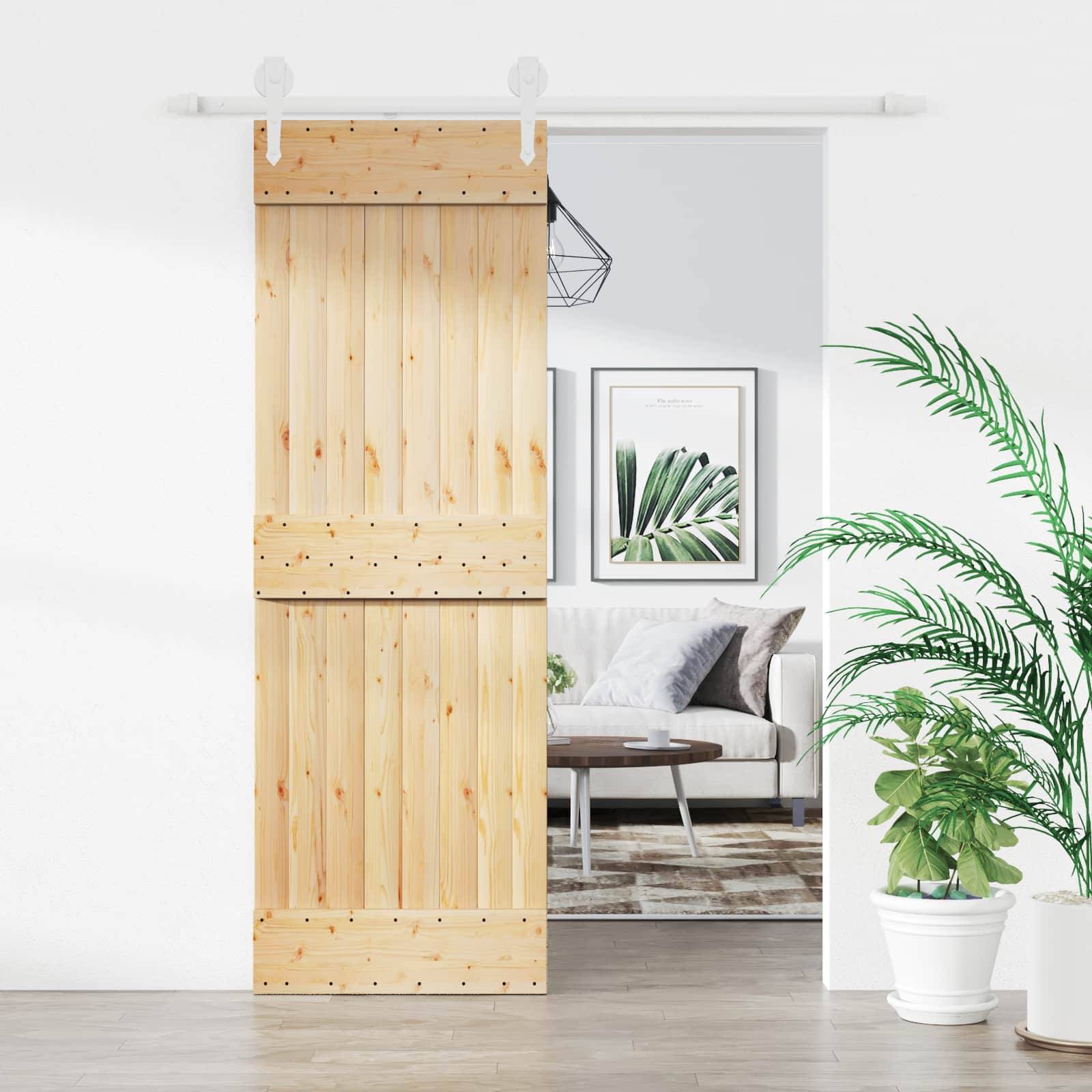 vidaXL Schiebetür Natürlich und Weiß 70 x 210 cm Massivkiefer