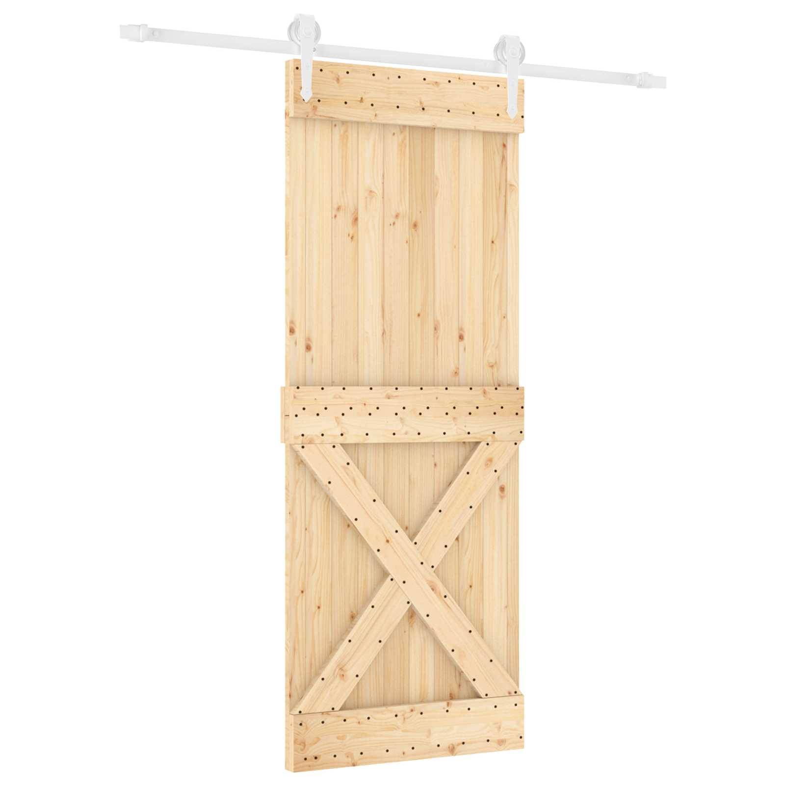 vidaXL Schiebetür Natürlich und Weiß 80 x 210 cm Massivkiefer