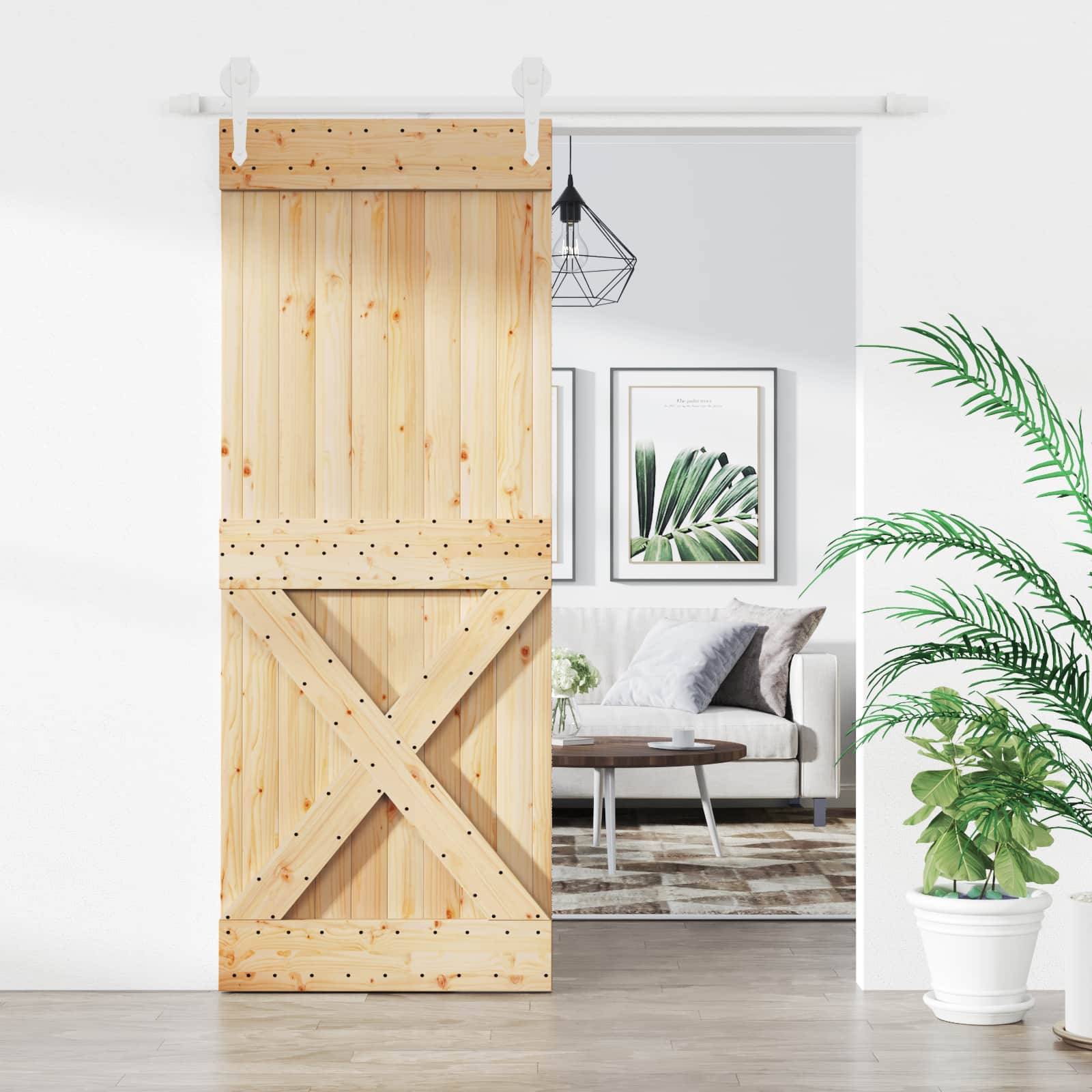 vidaXL Schiebetür Natürlich und Weiß 80 x 210 cm Massivkiefer