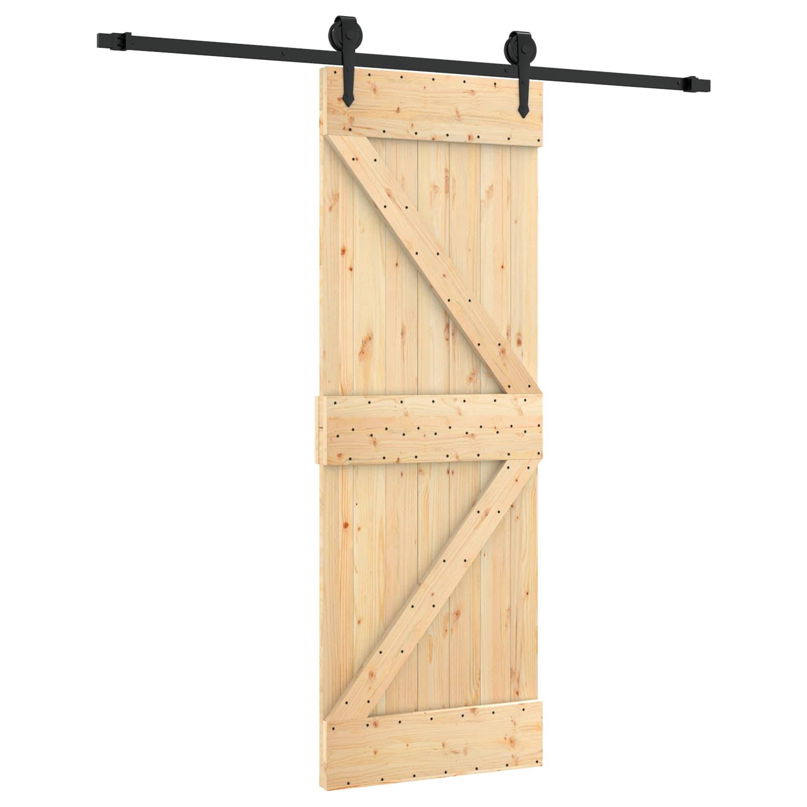 vidaXL Schiebetür Natürlich und Schwarz 70 x 210 cm Massivkiefer