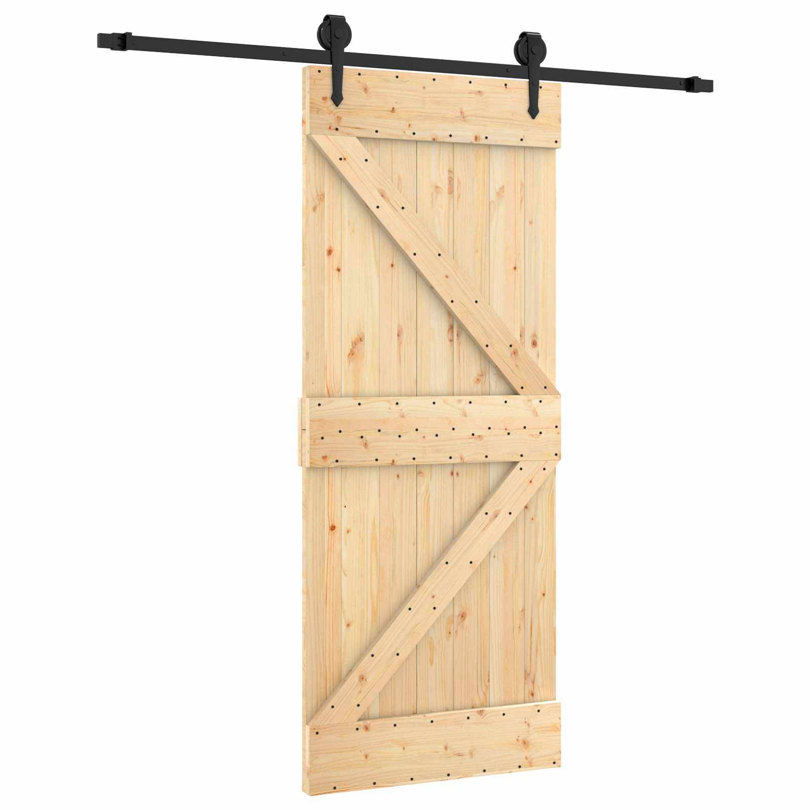 vidaXL Schiebetür Natürlich und Schwarz 85 x 210 cm Massivkiefer