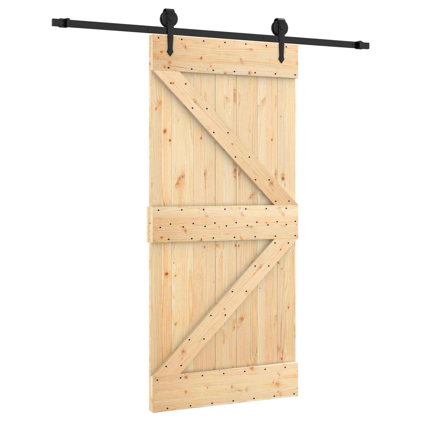 vidaXL Schiebetür Natürlich und Schwarz 95 x 210 cm Massivkiefer