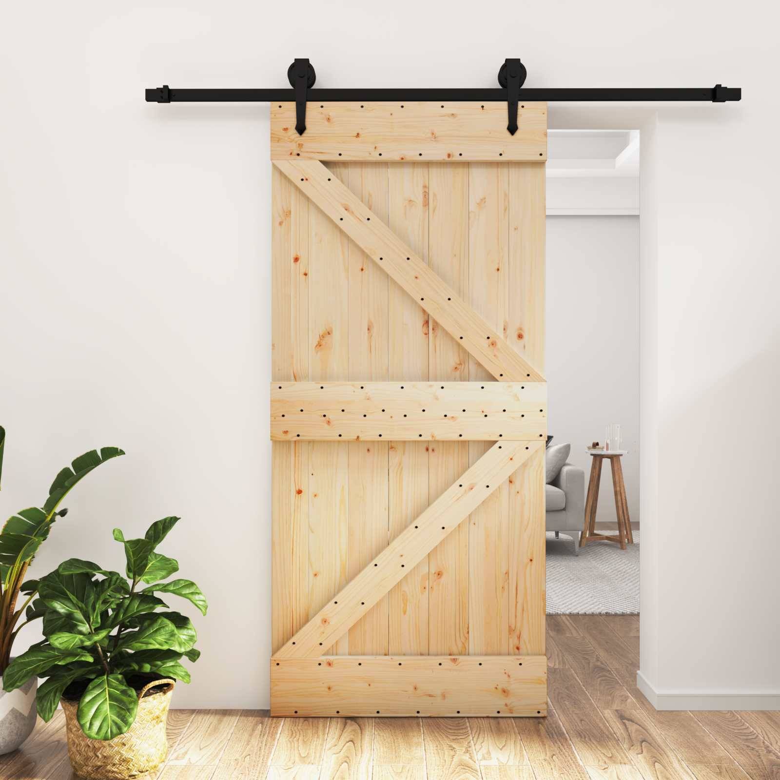 vidaXL Schiebetür Natürlich und Schwarz 95 x 210 cm Massivkiefer
