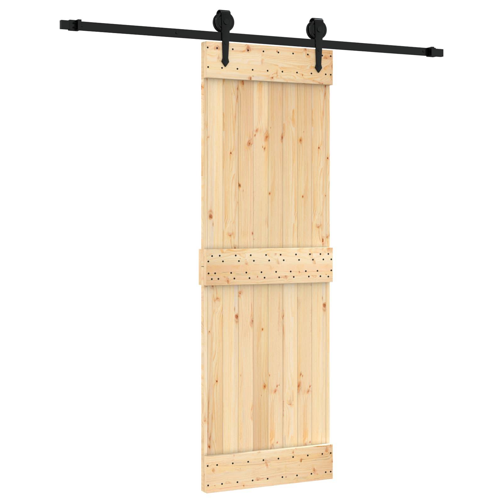 vidaXL Schiebetür Natürlich und Schwarz 70 x 210 cm Massivkiefer