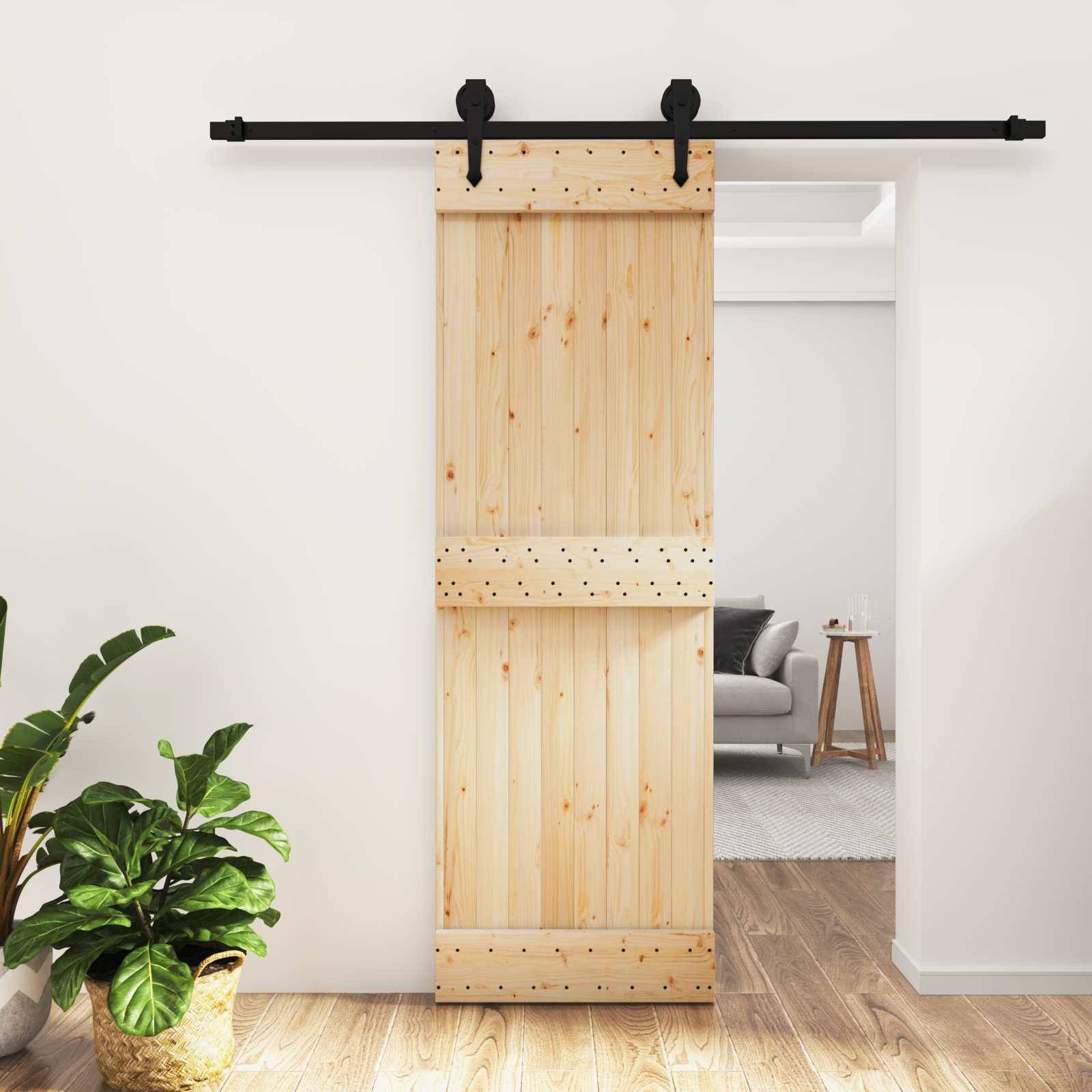 vidaXL Schiebetür Natürlich und Schwarz 70 x 210 cm Massivkiefer
