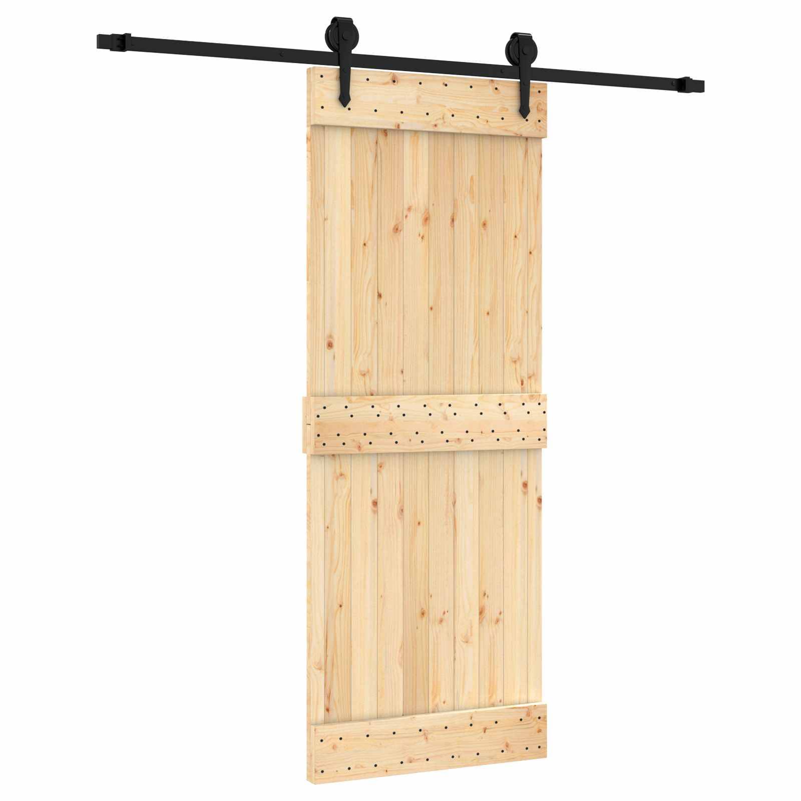 vidaXL Schiebetür Natürlich und Schwarz 80 x 210 cm Massivkiefer