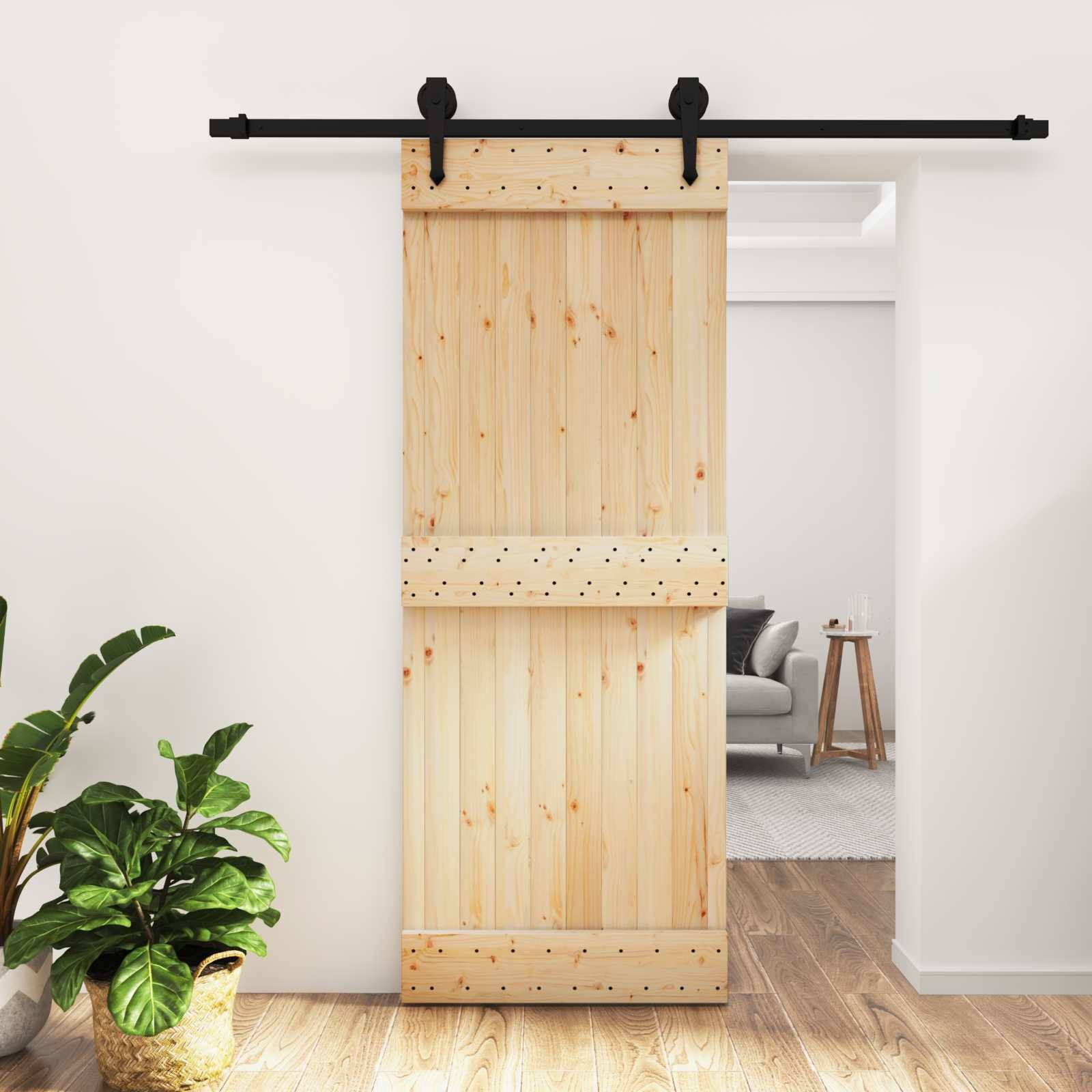 vidaXL Schiebetür Natürlich und Schwarz 80 x 210 cm Massivkiefer