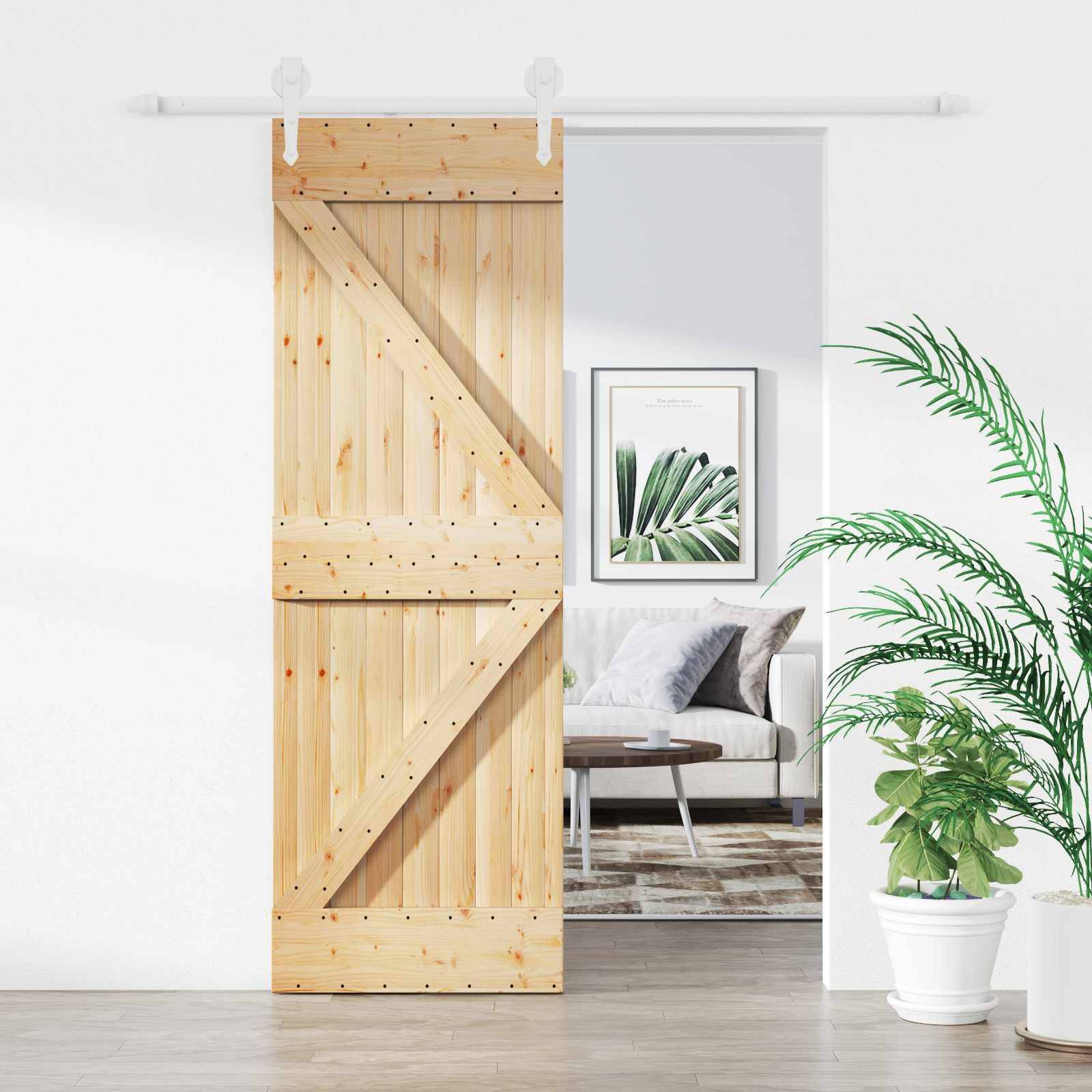 vidaXL Schiebetür Natürlich und Weiß 70 x 210 cm Massivkiefer