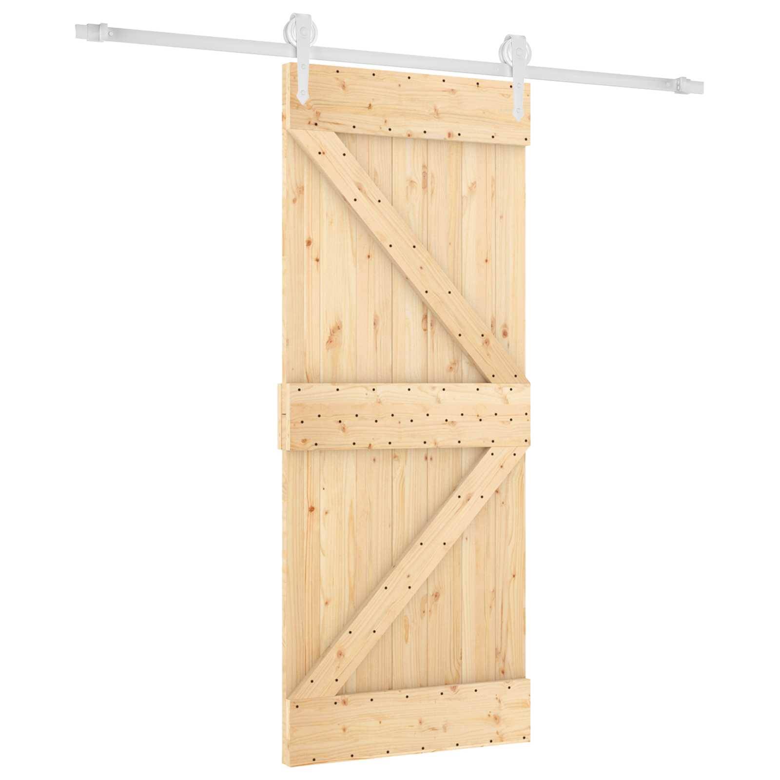 vidaXL Schiebetür Natürlich und Weiß 85 x 210 cm Massivkiefer