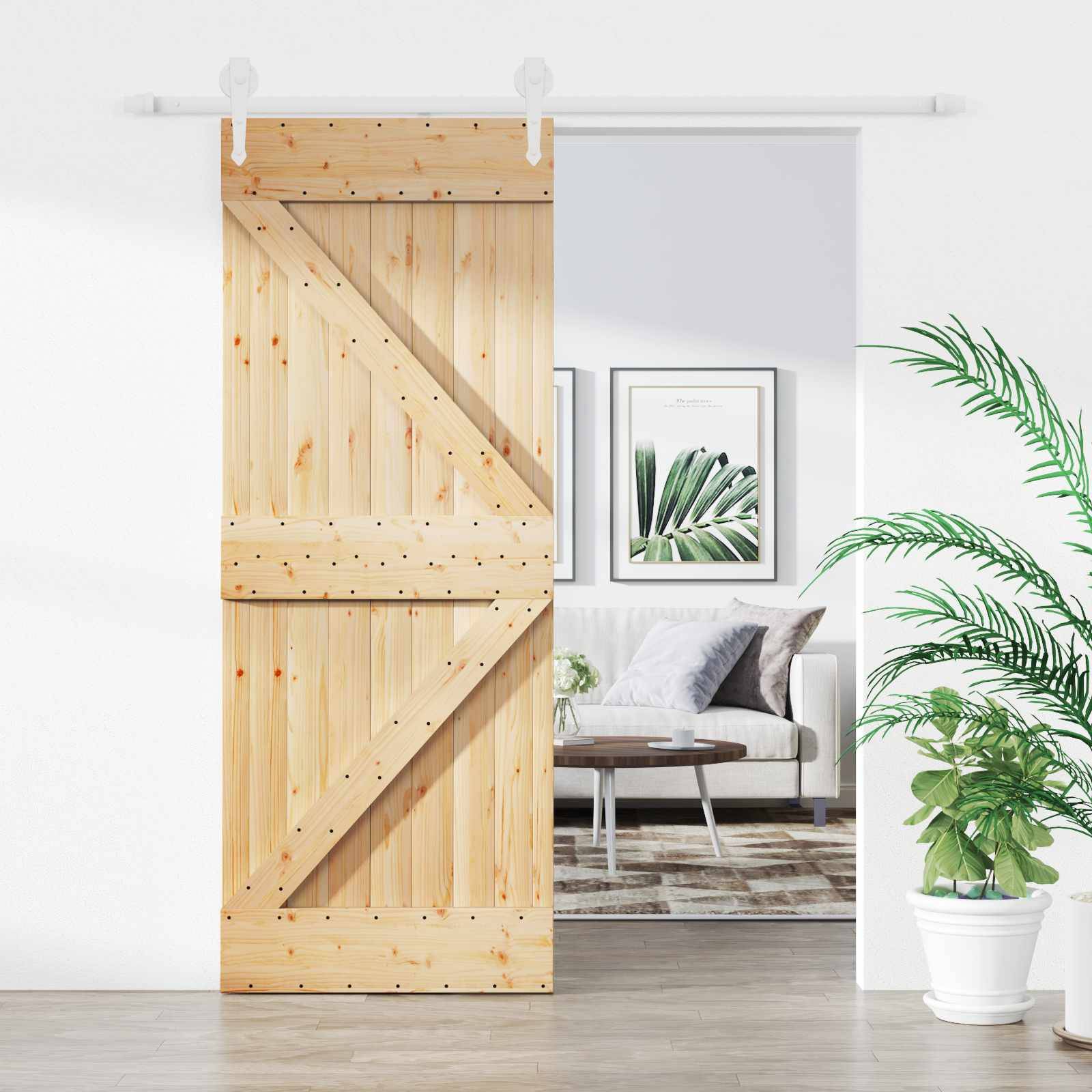 vidaXL Schiebetür Natürlich und Weiß 85 x 210 cm Massivkiefer